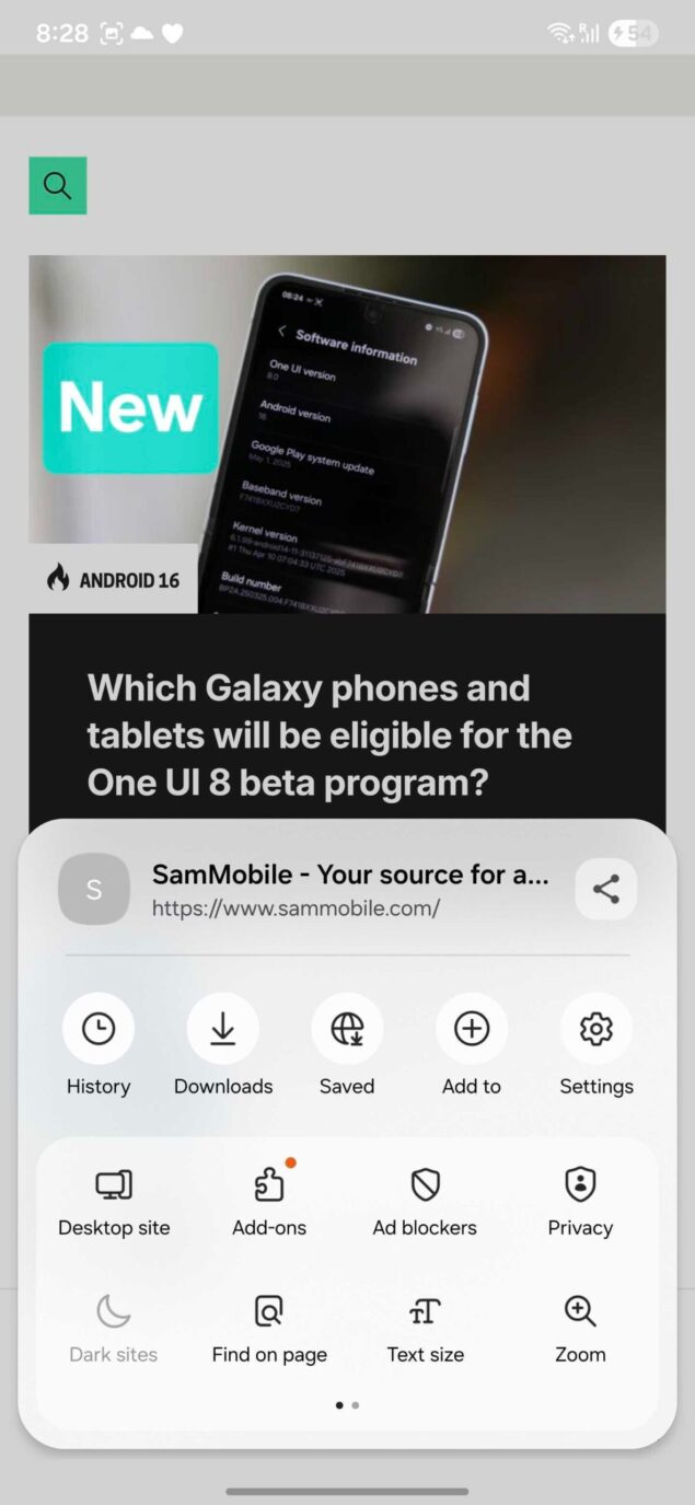novità Samsung Internet Browser 28.0.2.43