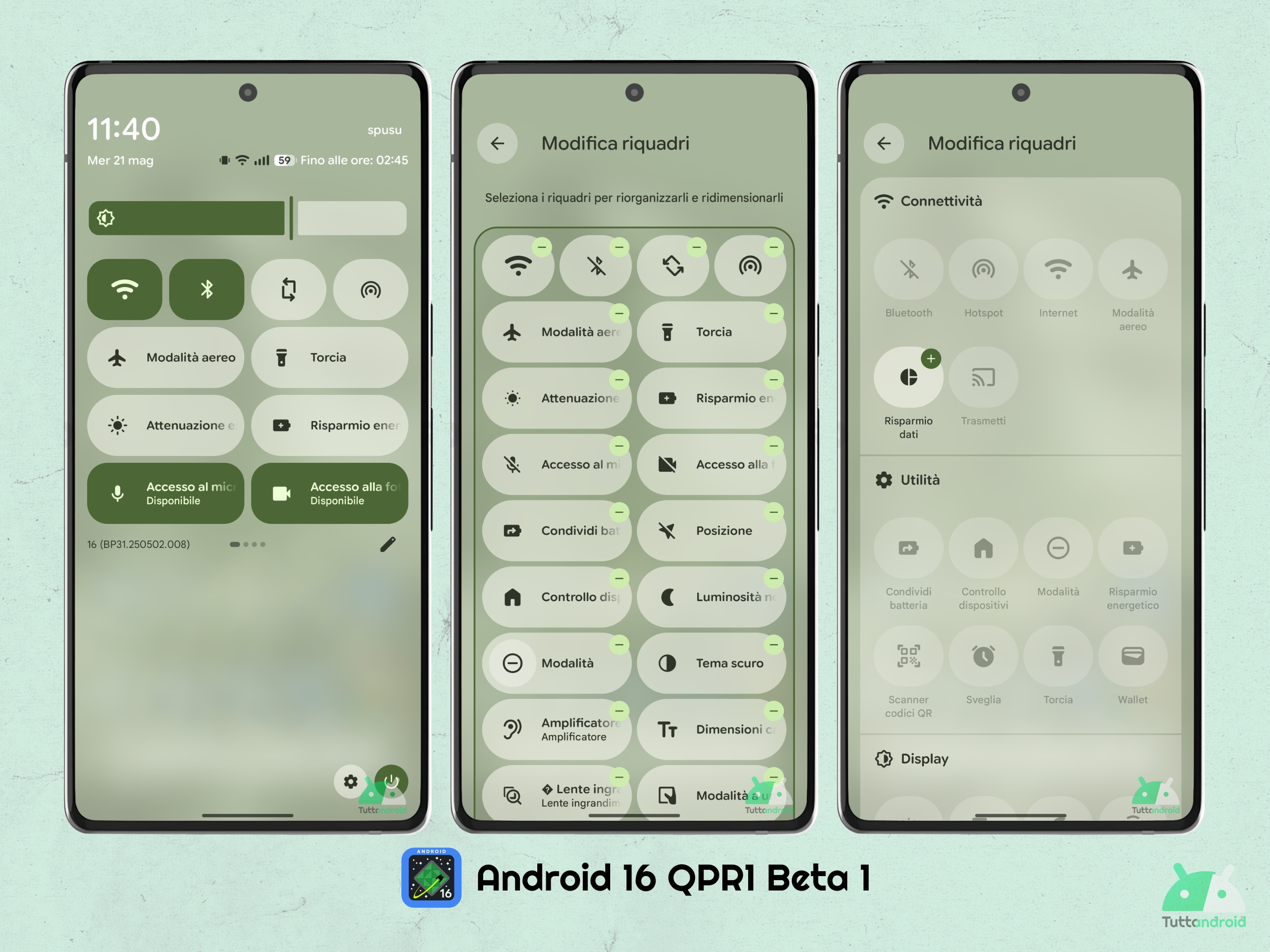 Android 16 QPR1 - Beta 1 - Centro comandi rapidi - Personalizzazione