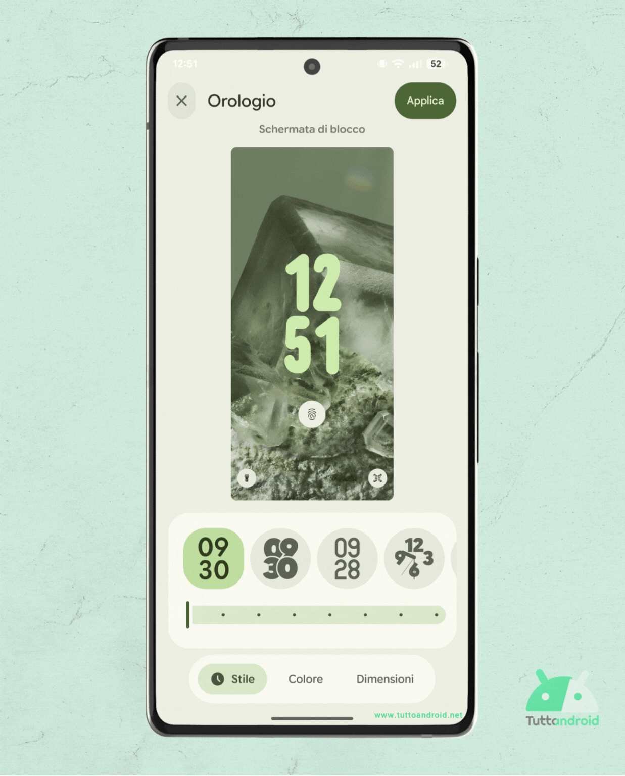 Android 16 QPR1 - Beta 1 - Sfondo e stile - Orologio schermata di blocco