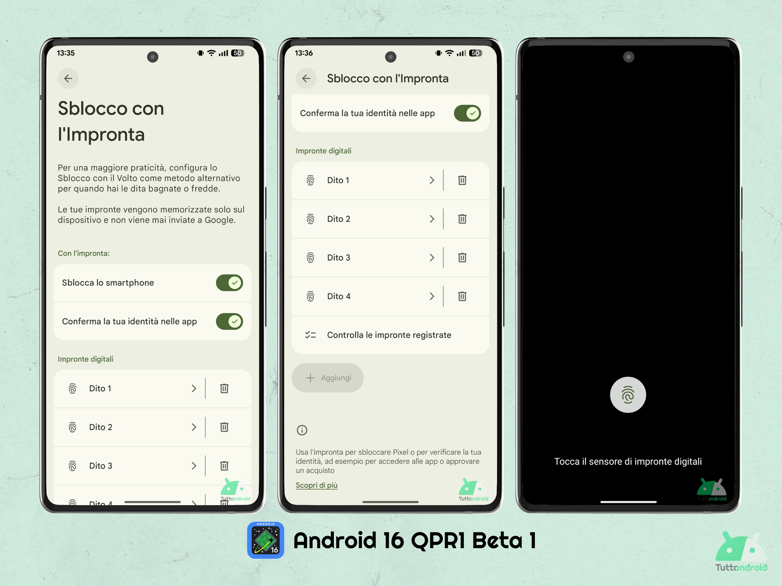 Android 16 QPR1 - Beta 1 - Sicuezza e privacy - Controlla le impronte registrate