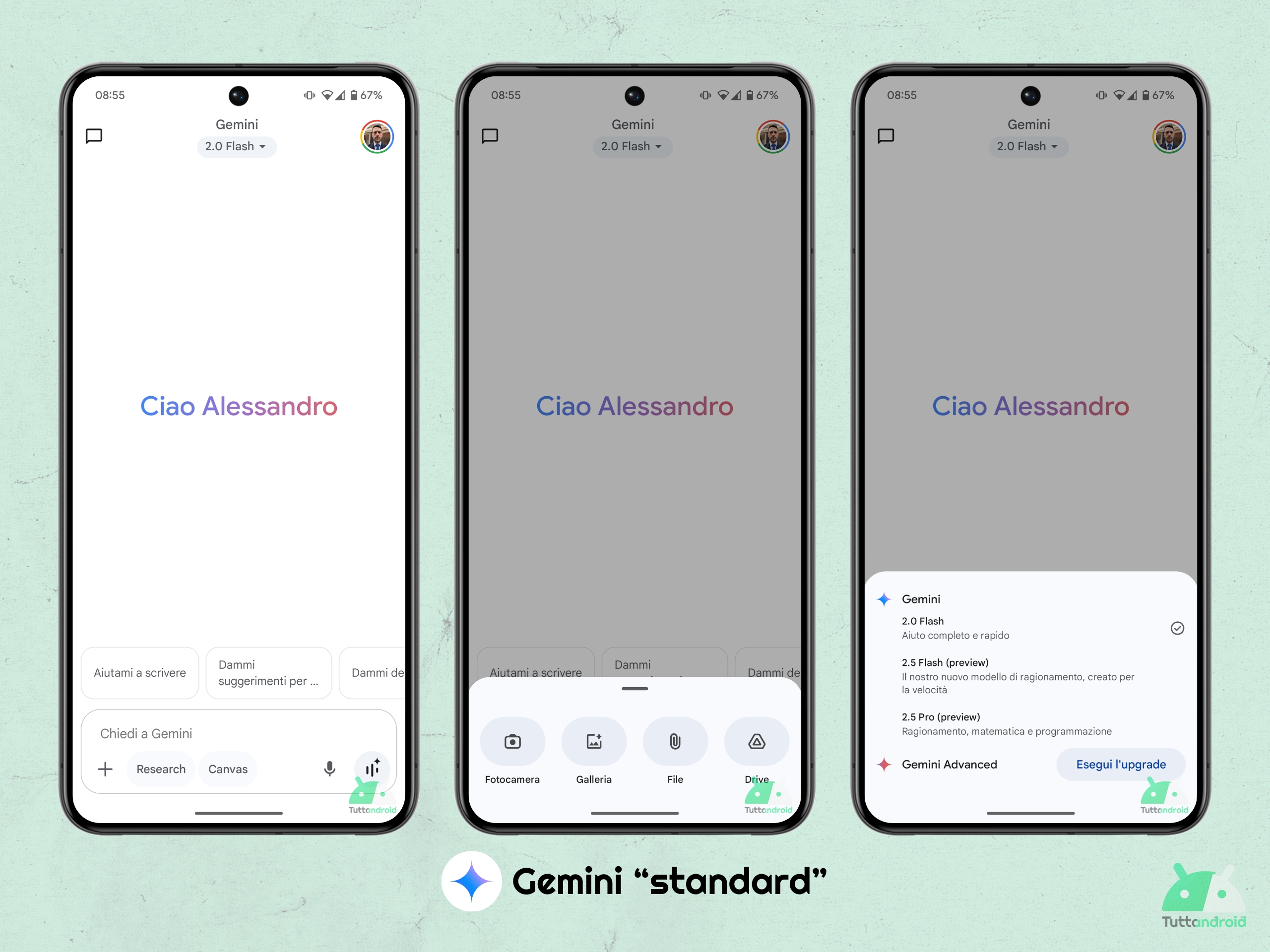 App Gemini standard - UI aggiornata al 16 maggio 2025