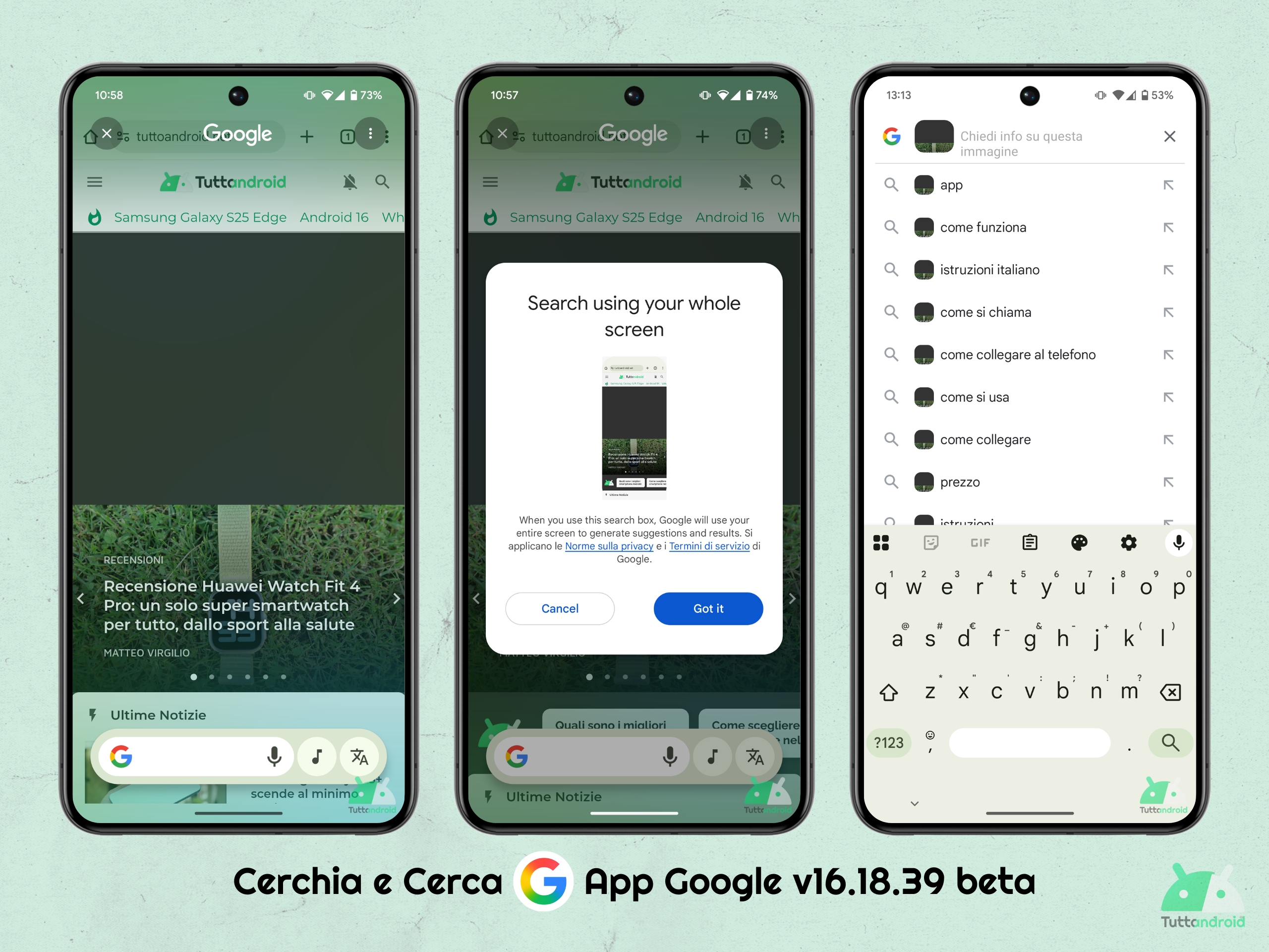 App Google v16.18.39 beta - Cerchia e Cerca a schermo intero