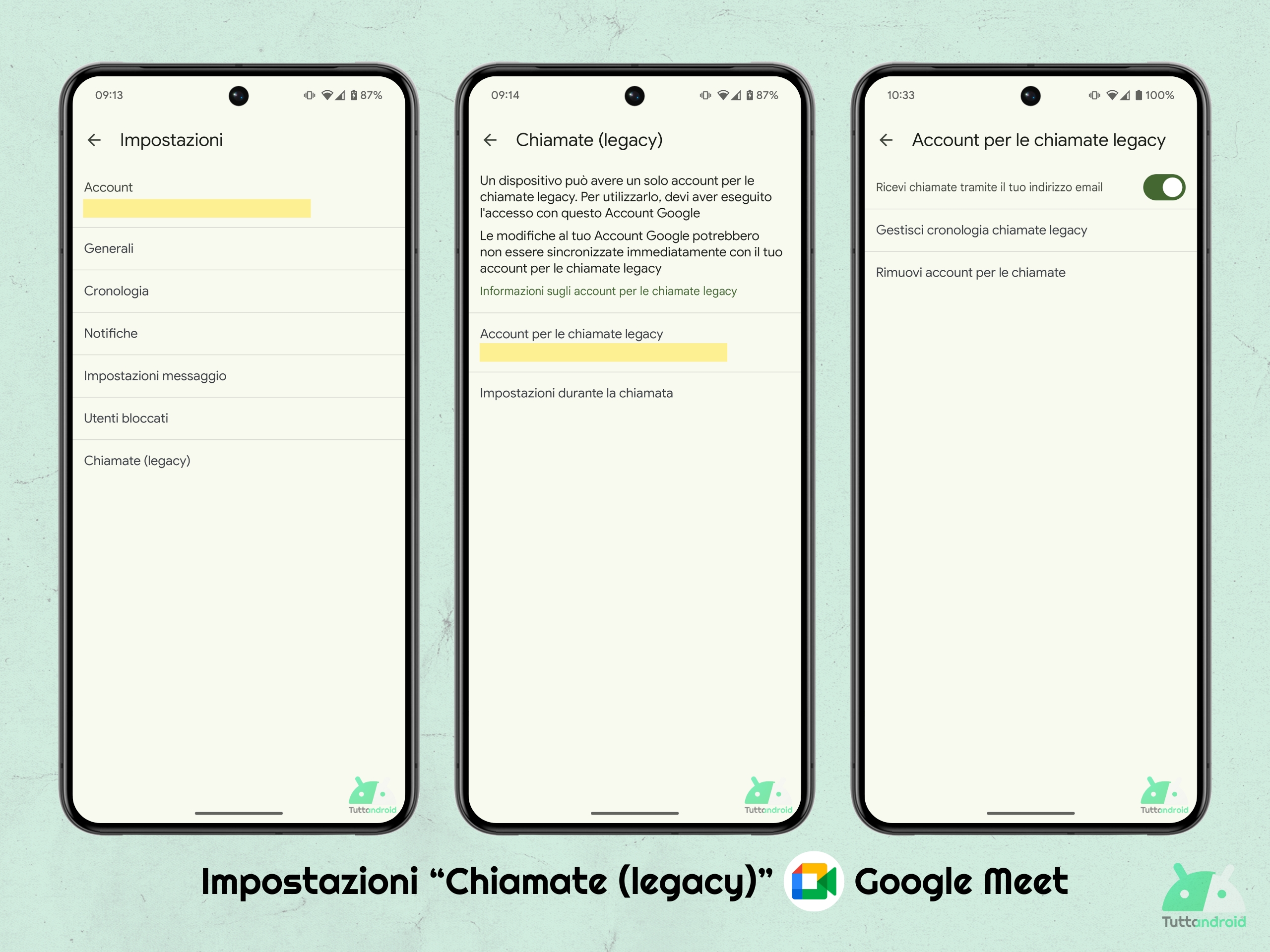 Google Meet per Android - Impostazioni - Cronologia Chiamate legacy (Duo)