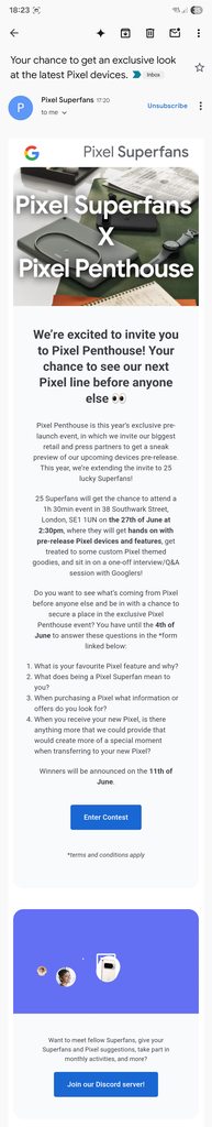 Mail Pixel Superfans - evento pre-lancio Google Pixel 10