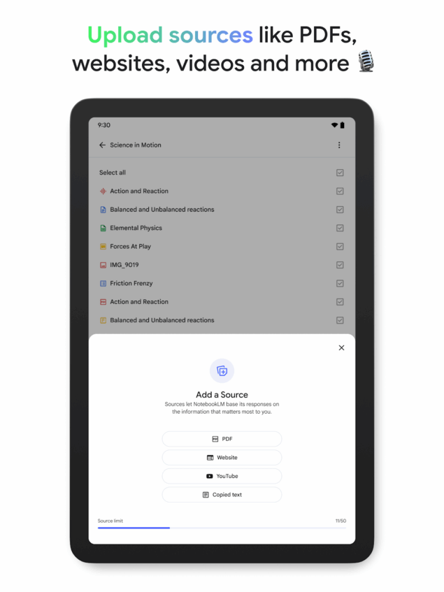 Google NotebookLM su tablet Android