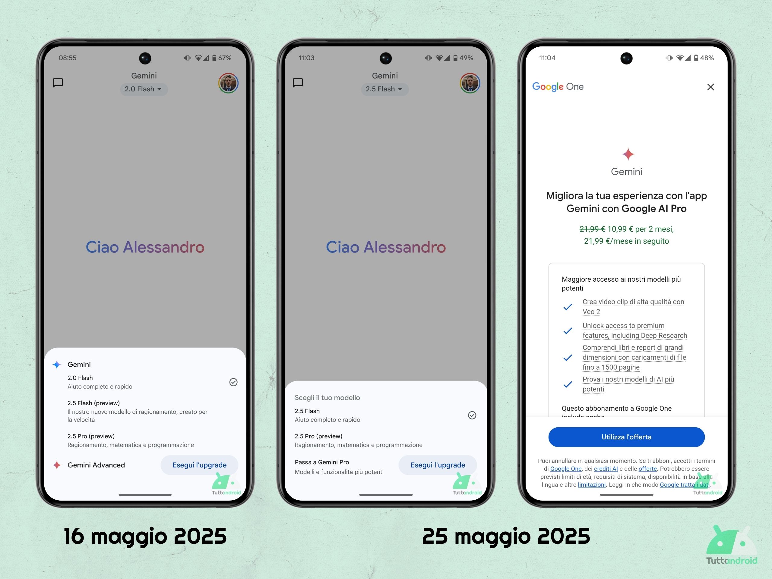 Passaggio da Gemini Advanced a Gemini Pro - utenti standard Google Gemini - UI 20250525