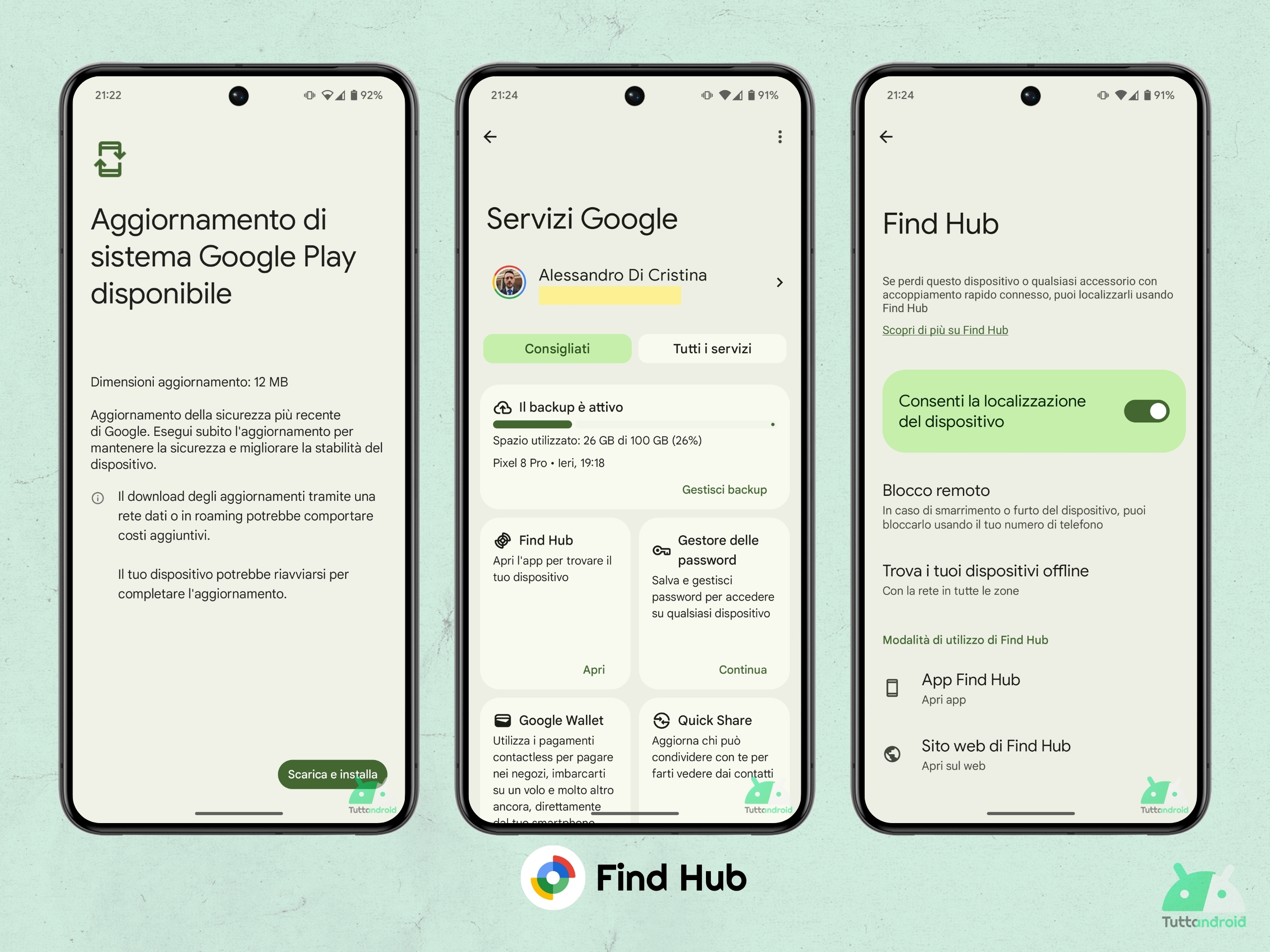 Aggiornamento di Sistema Google Play - Find Hub nei Servizi Google