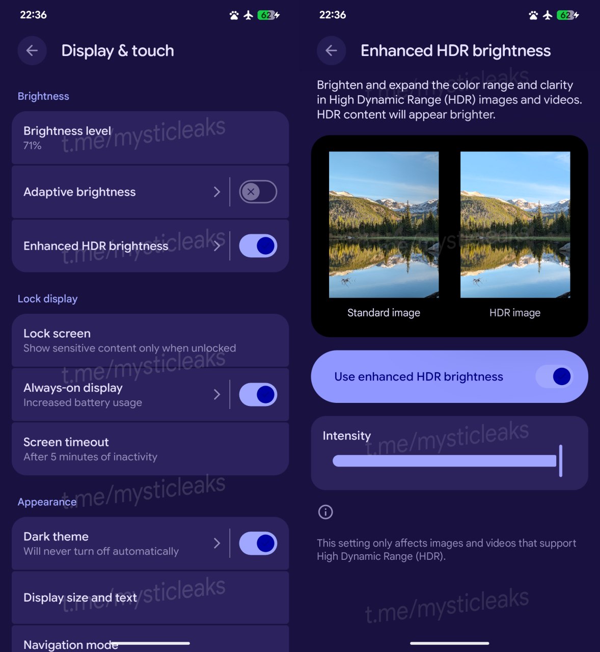 Android 16 QPR1 - Beta 1 - Impostazioni - Display e tocco - Enhanced HDR Brightness MysticLeaks