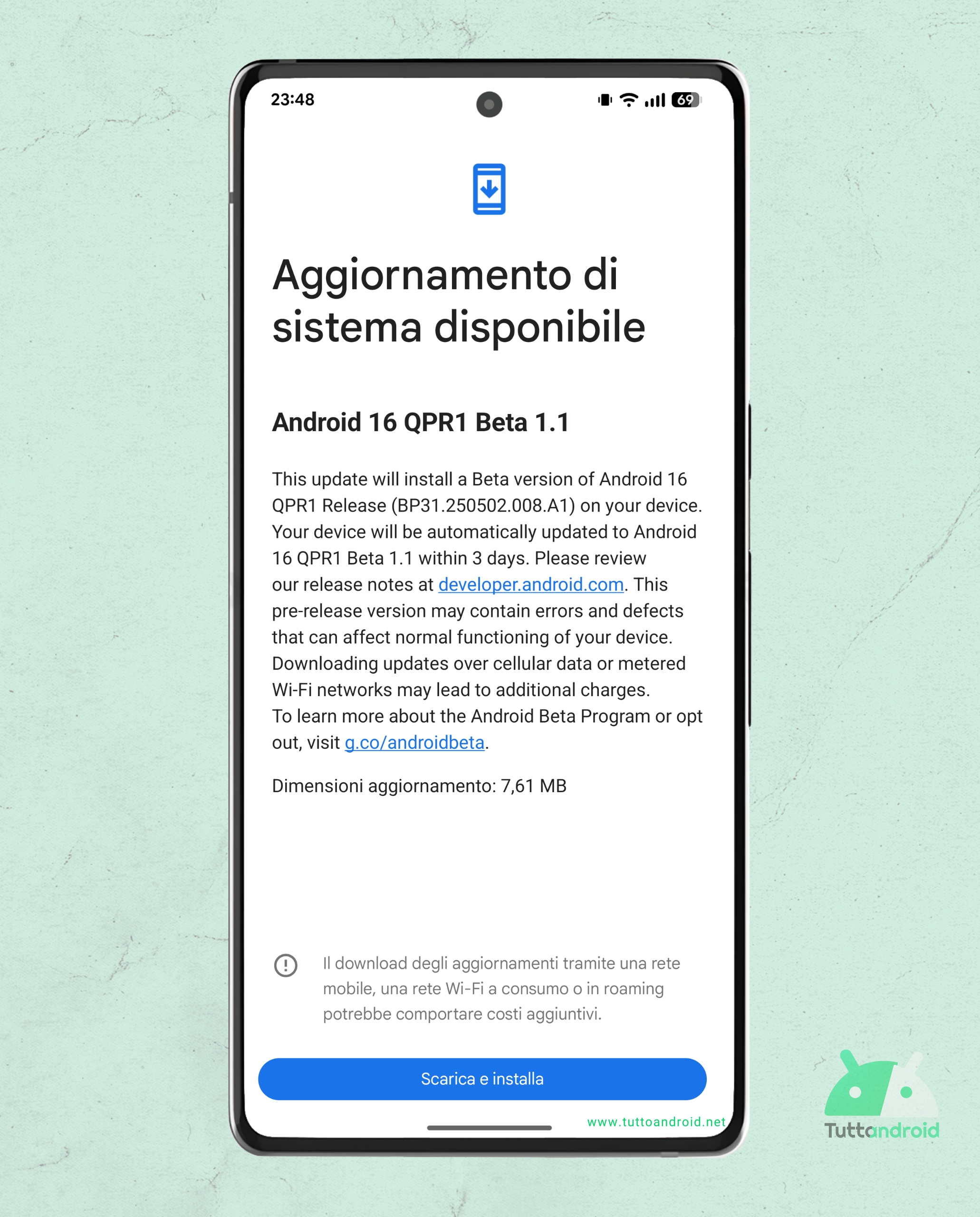 Android 16 QPR1 Beta 1.1 on Google Pixel 7 Pro
