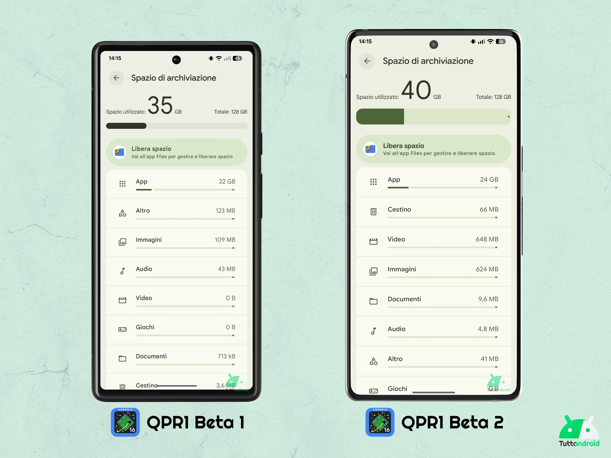 Android 16 QPR1 - Beta 2 - Impostazioni - Spazio di archiviazione