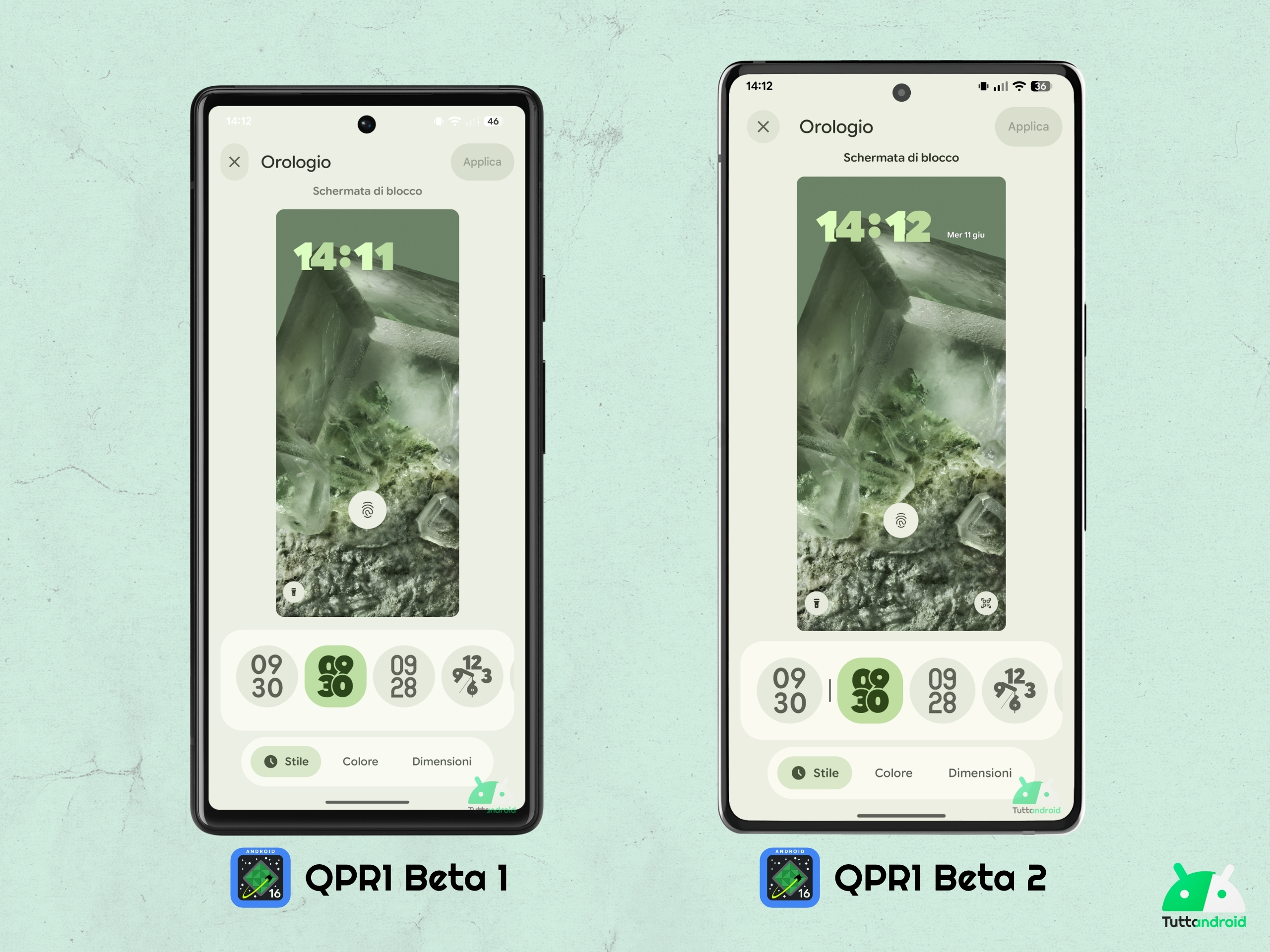 Android 16 QPR1 - Beta 2 - Sfondo e stile - 05 Selezione orologio