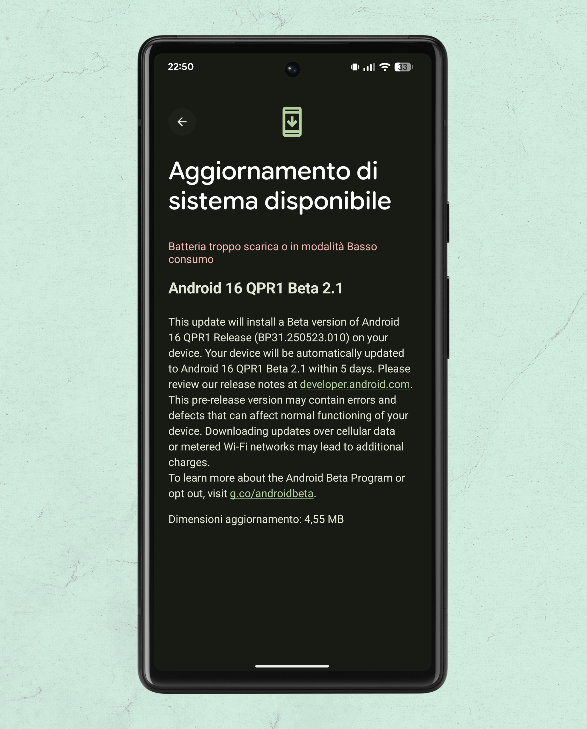 Android 16 QPR1 Beta 2.1 on Google Pixel 6