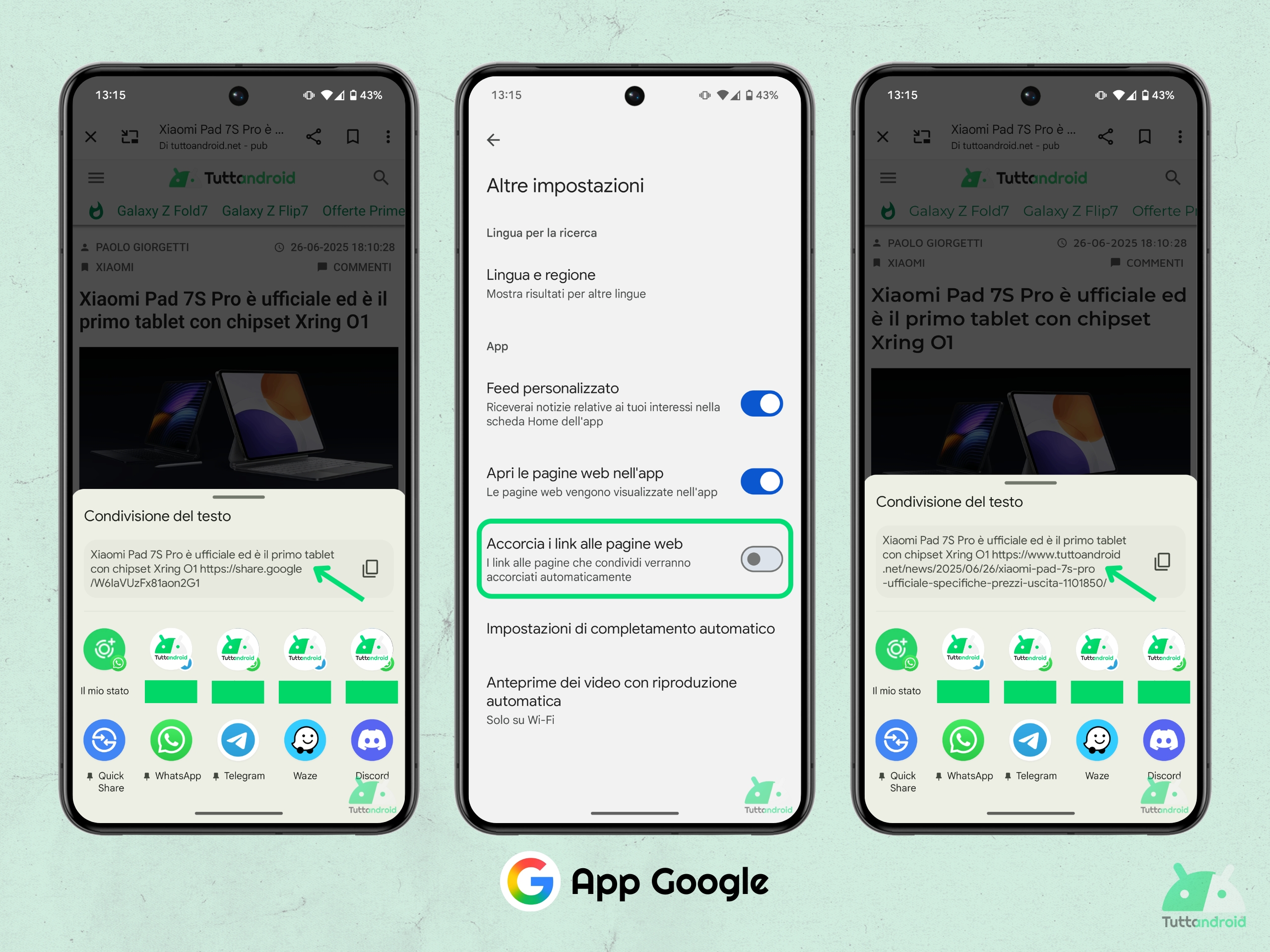 App Google - Accorcia i link alle pagine web da Google Discover nel browser interno