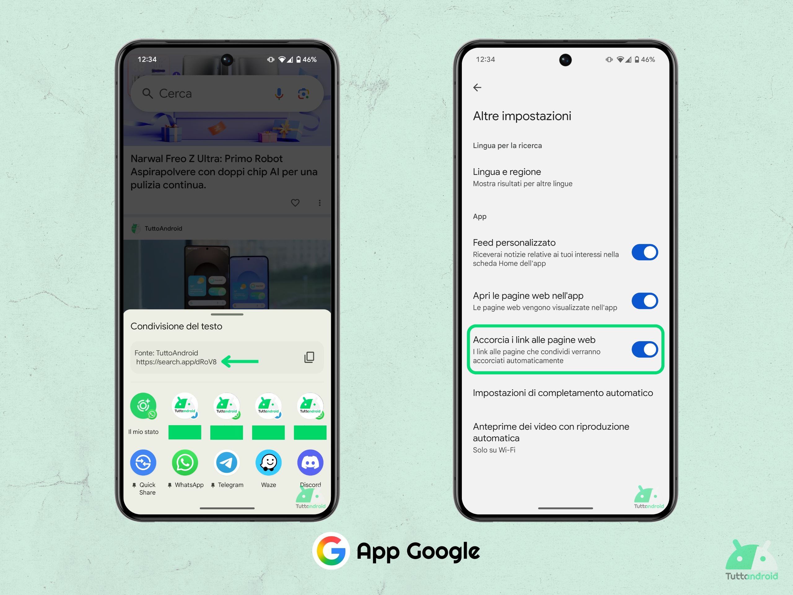 App Google - Accorcia i link alle pagine web da Google Discover