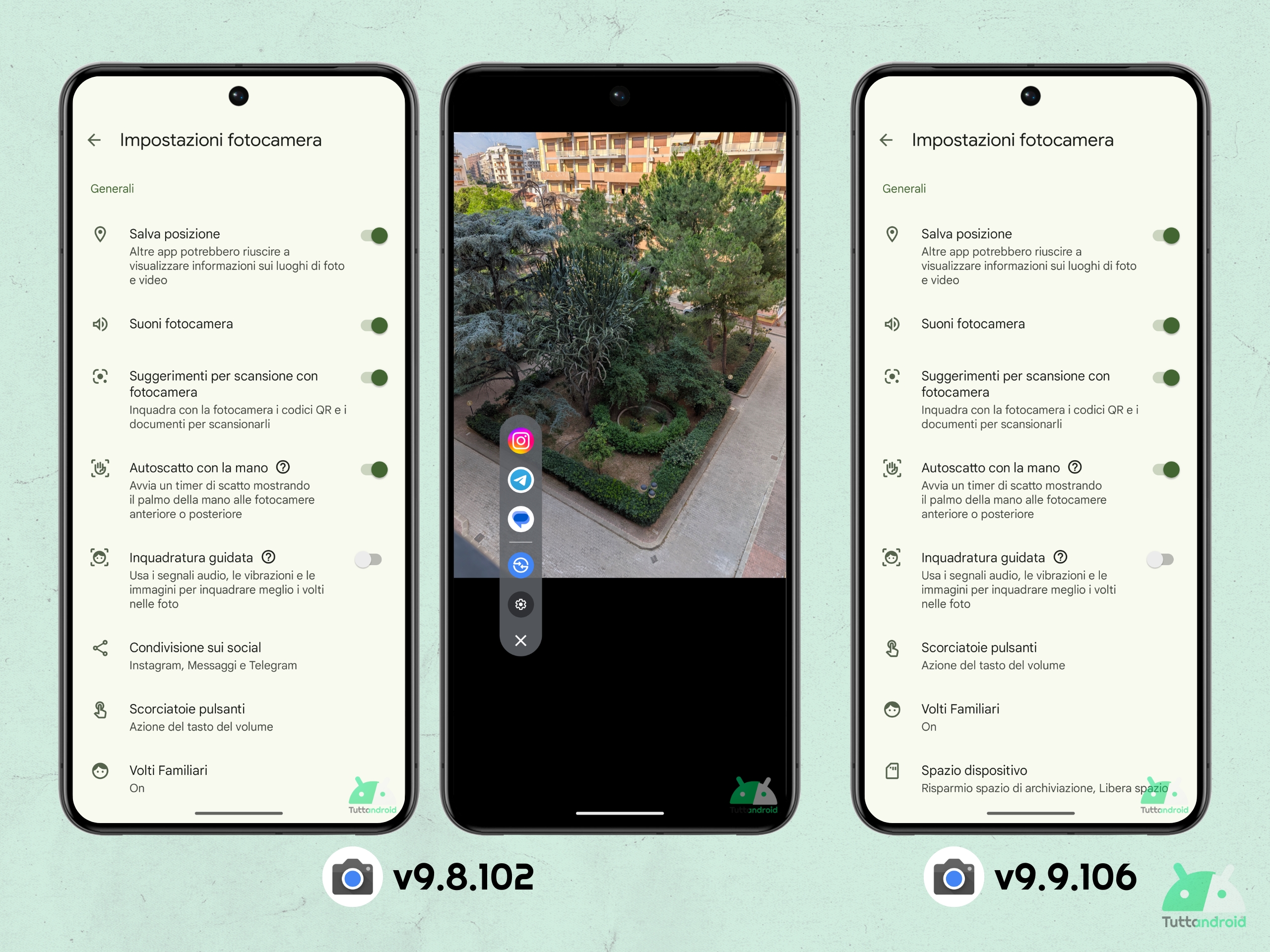 Fotocamera Pixel v9.9.106 - sparisce condivisione sui social