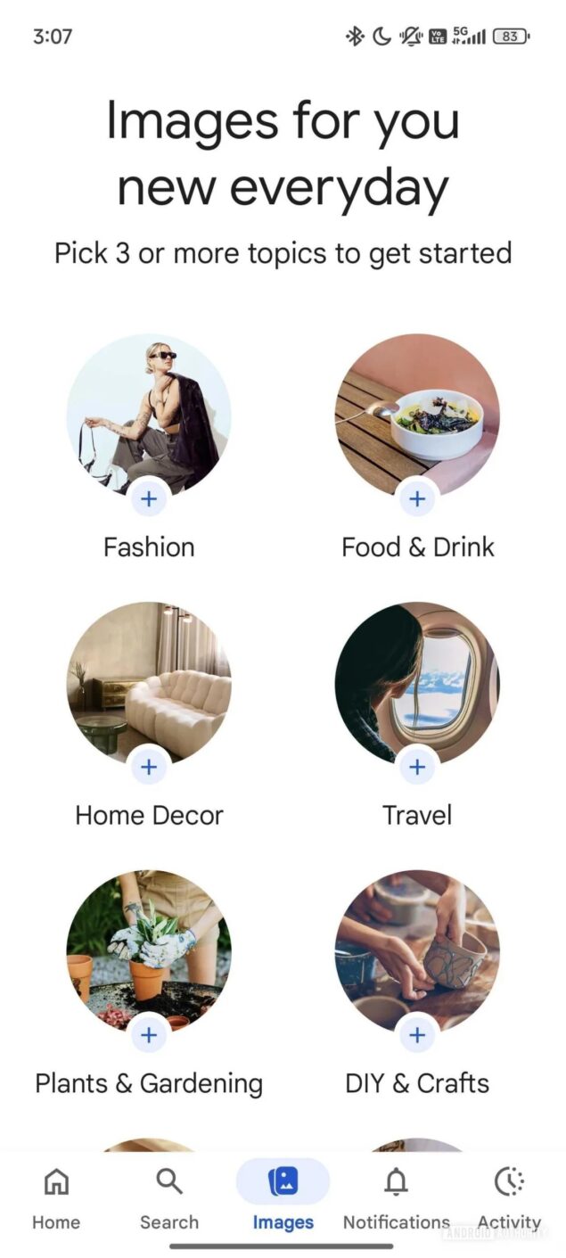 nuova scheda Immagini su App Google