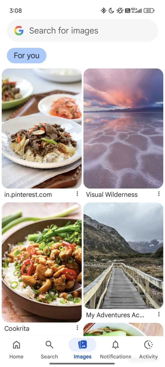 nuova scheda Immagini su App Google