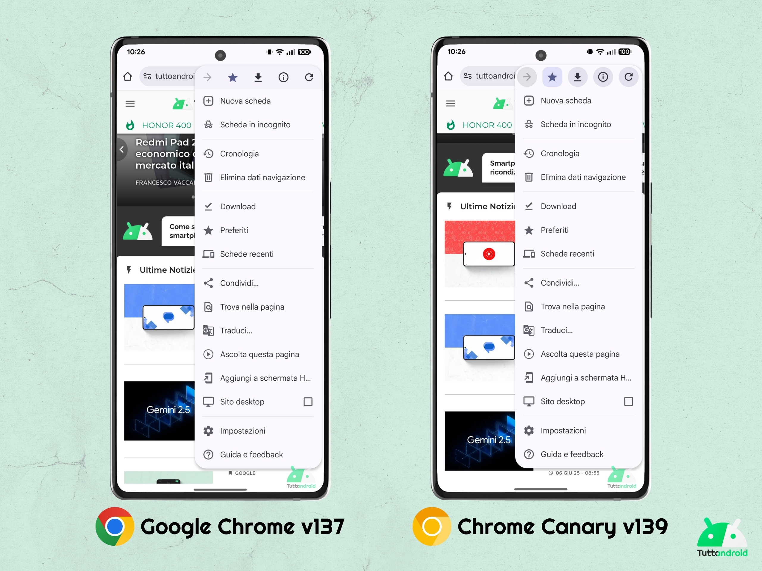 Google Chrome v137 vs Google Chrome Canary v139 - Overflow Material 3 Expressive