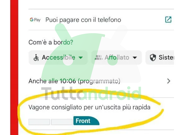 Google Maps - vagone consigliato metro