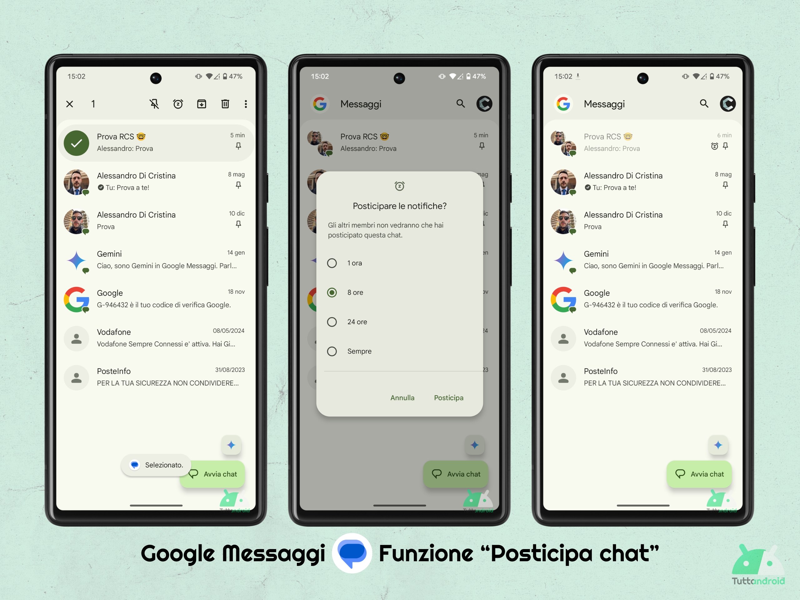 Google Messaggi v202505602_05_RC00 beta - Posticipa chat