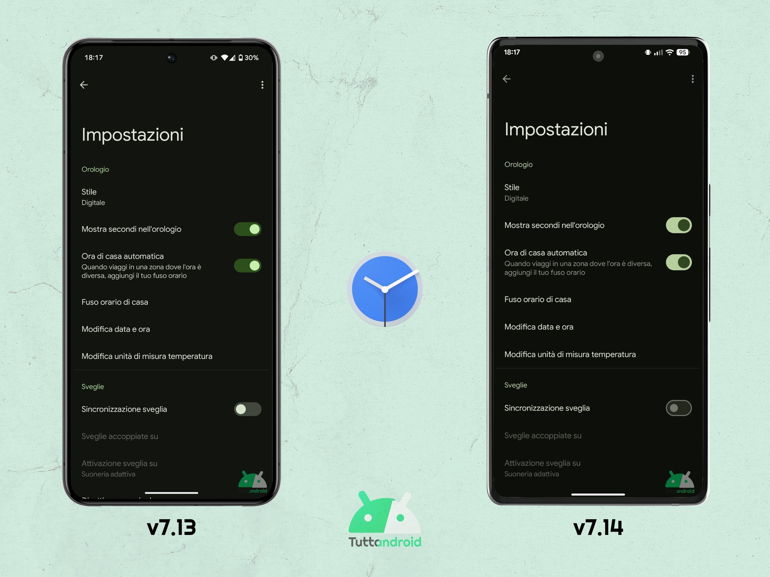 Google Orologio v7.14 - Differenze tra le impostazioni dell'app