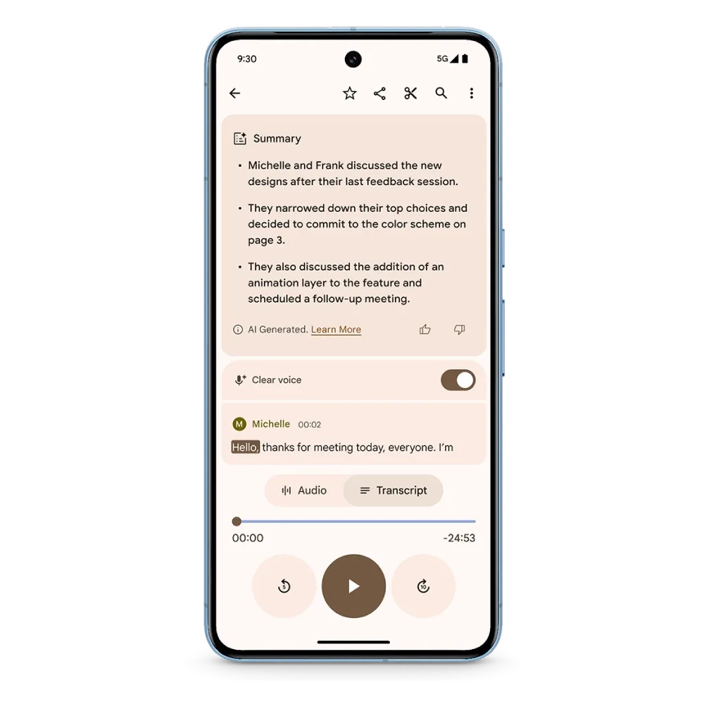 Google Pixel Drop - giugno 2025 - clear voice Registratore Pixel 8