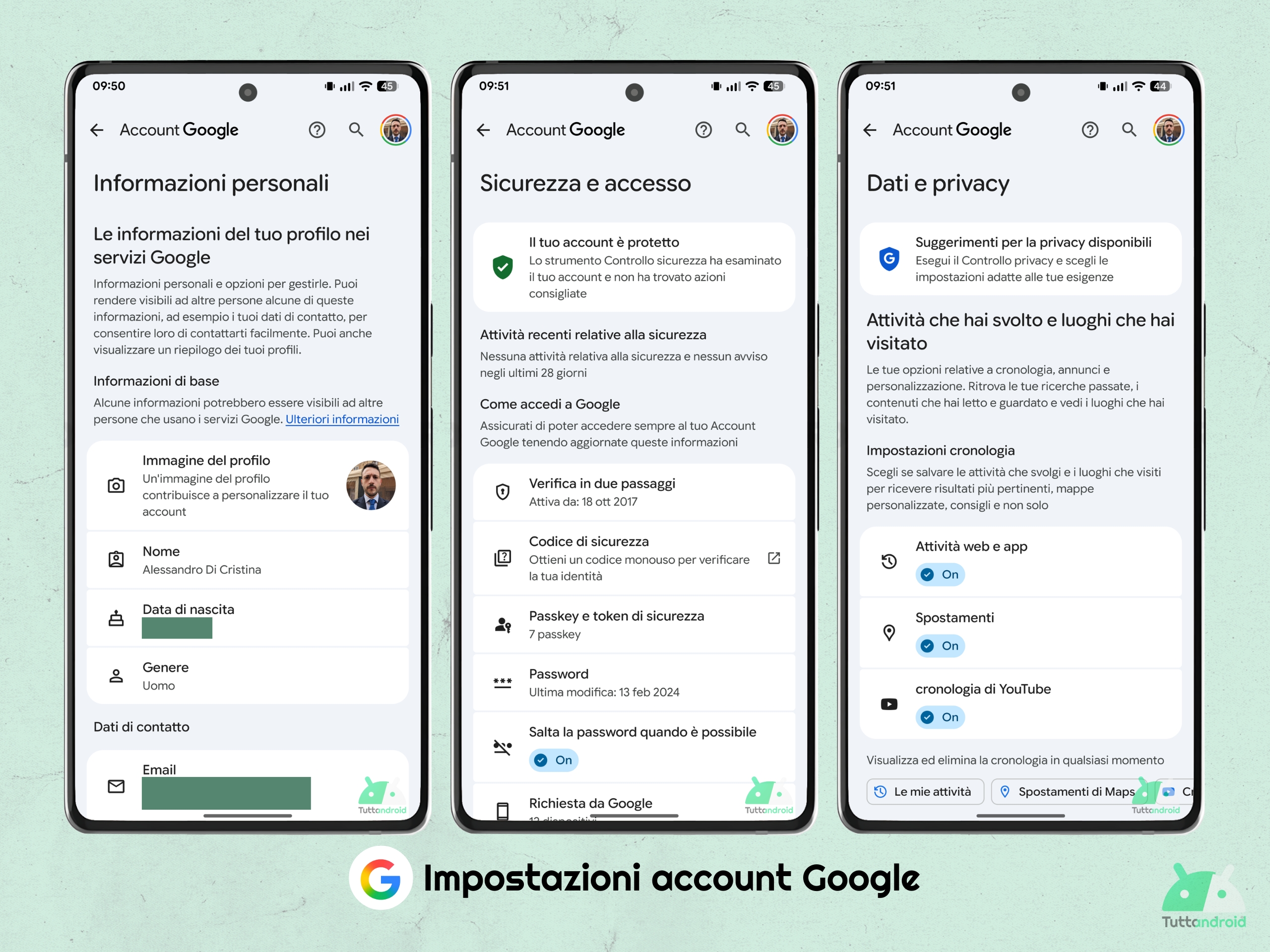 Google Play Services - Android 16 QPR1 - Impostazioni account Google M3E sottosezioni