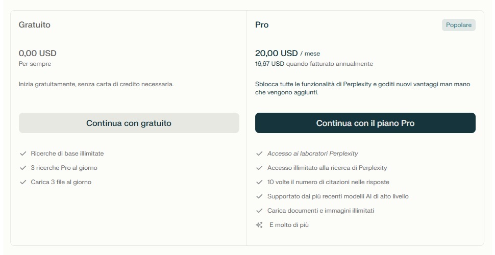 Perplexity AI TAG Differenze base Pro