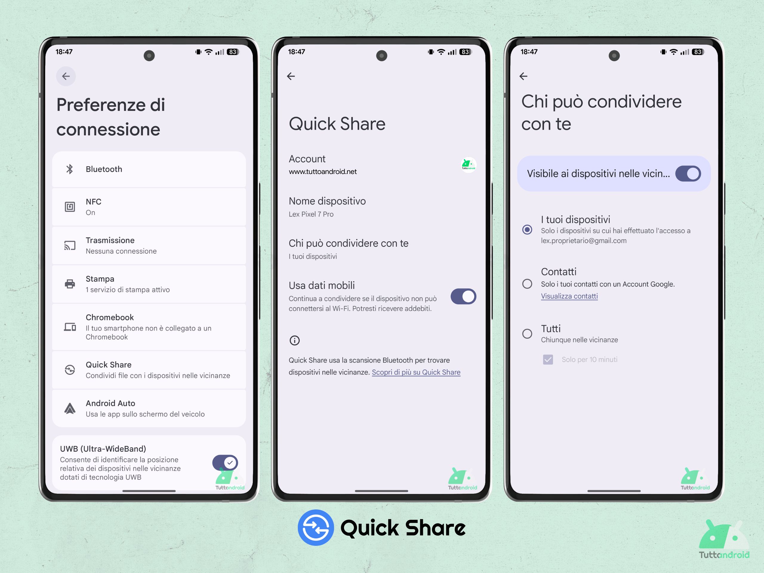 Quick Share TAG - preferenze di connessione