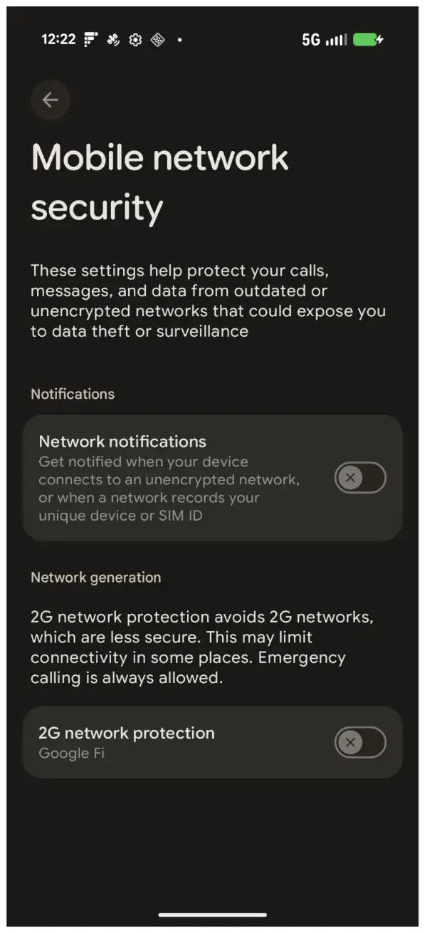 google android 16 sicurezza rete mobile