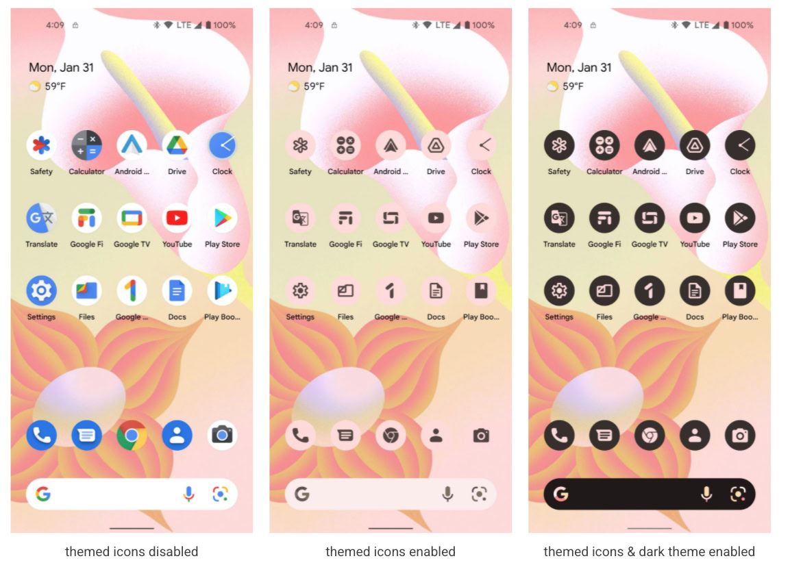 Android 13 - Google Pixel Launcher - icone a tema