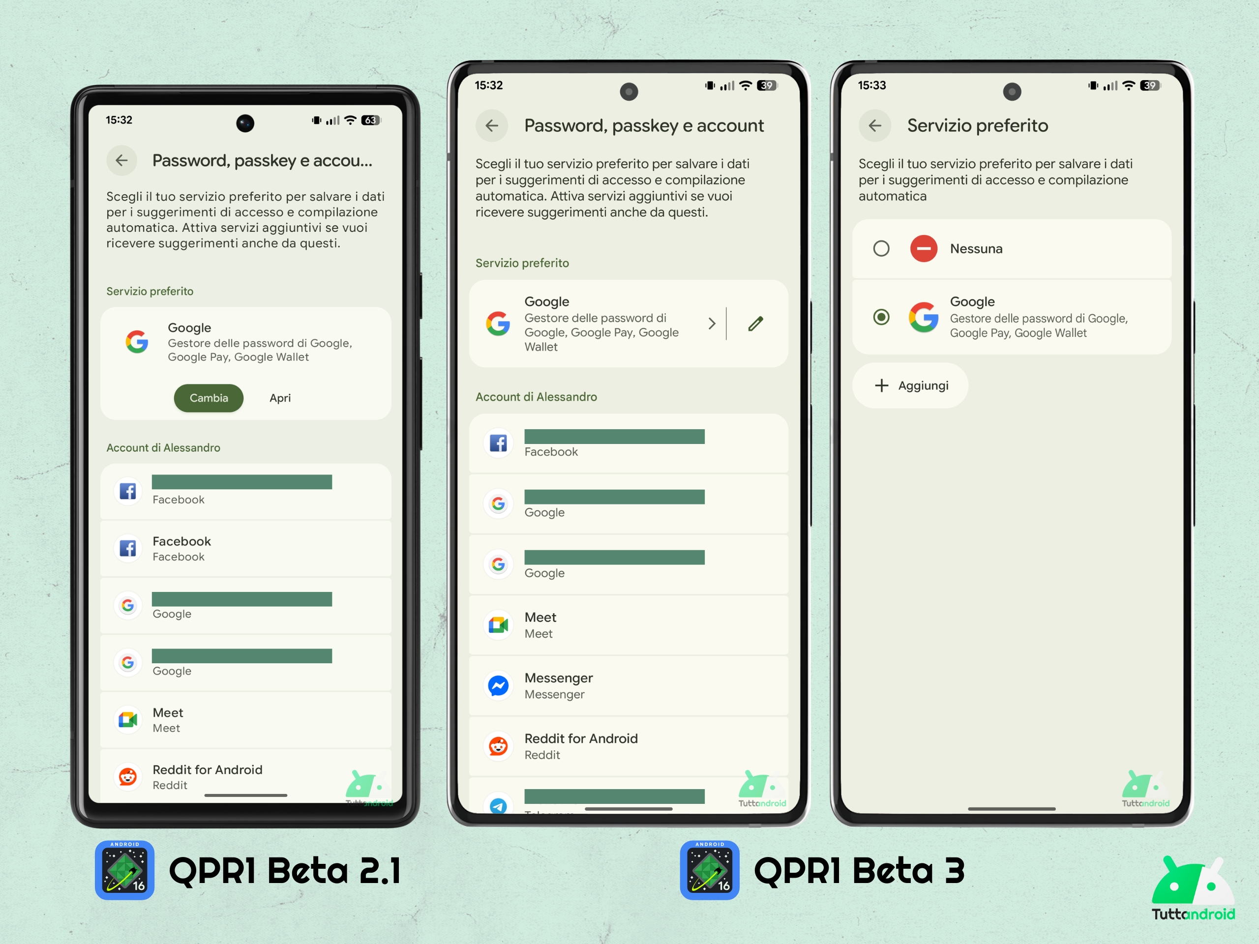 Android 16 QPR1 - Beta 3 - Impostazioni - Password, passkey e account