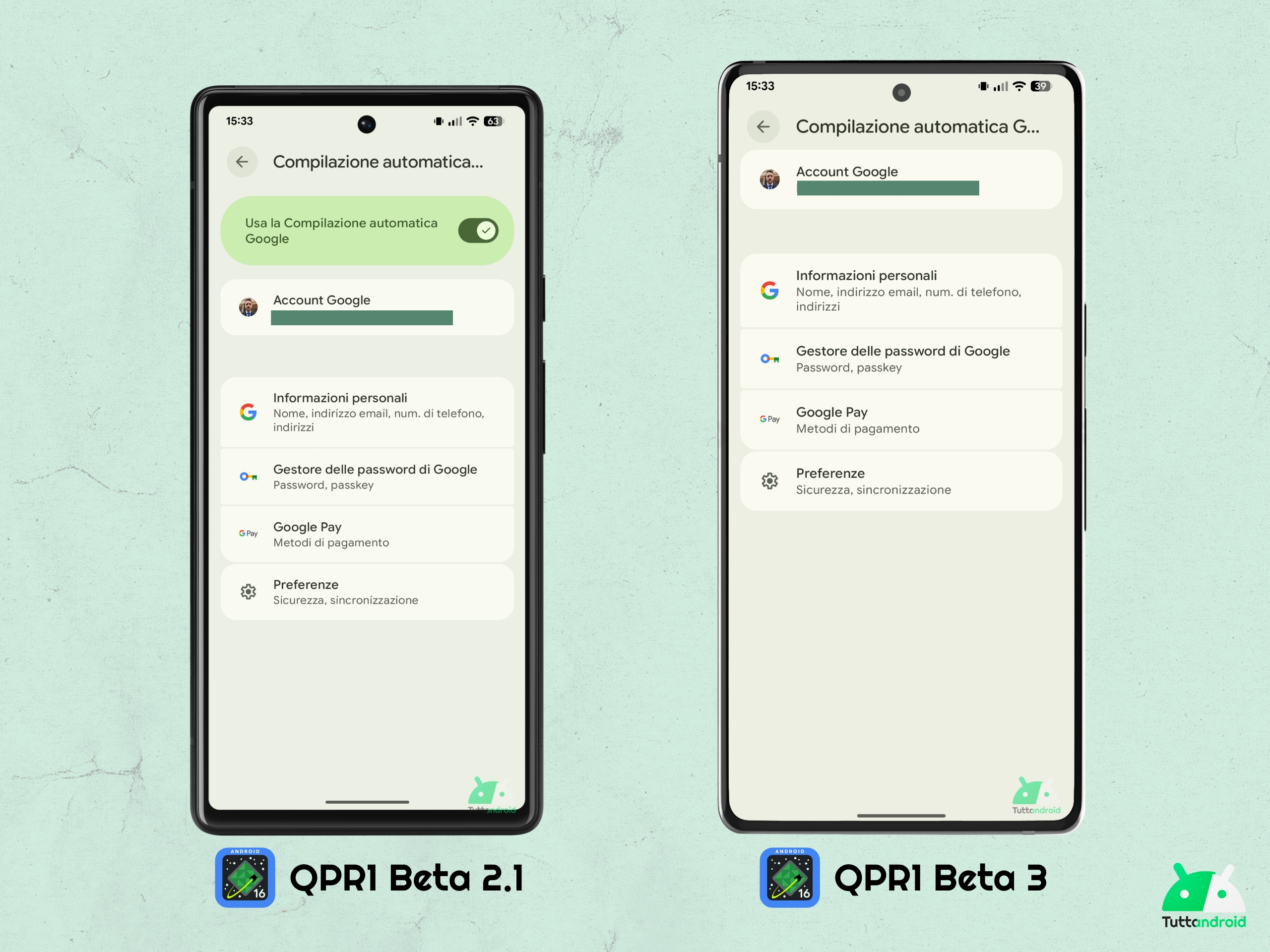 Android 16 QPR1 - Beta 3 - Impostazioni - Password, passkey e account