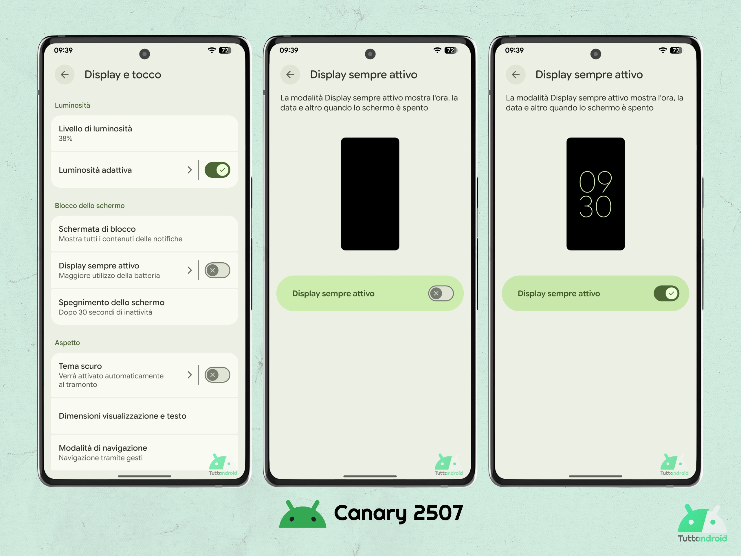 Android CANARY 202507 - Impostazioni - Display e tocco - Schermo sempre attivo