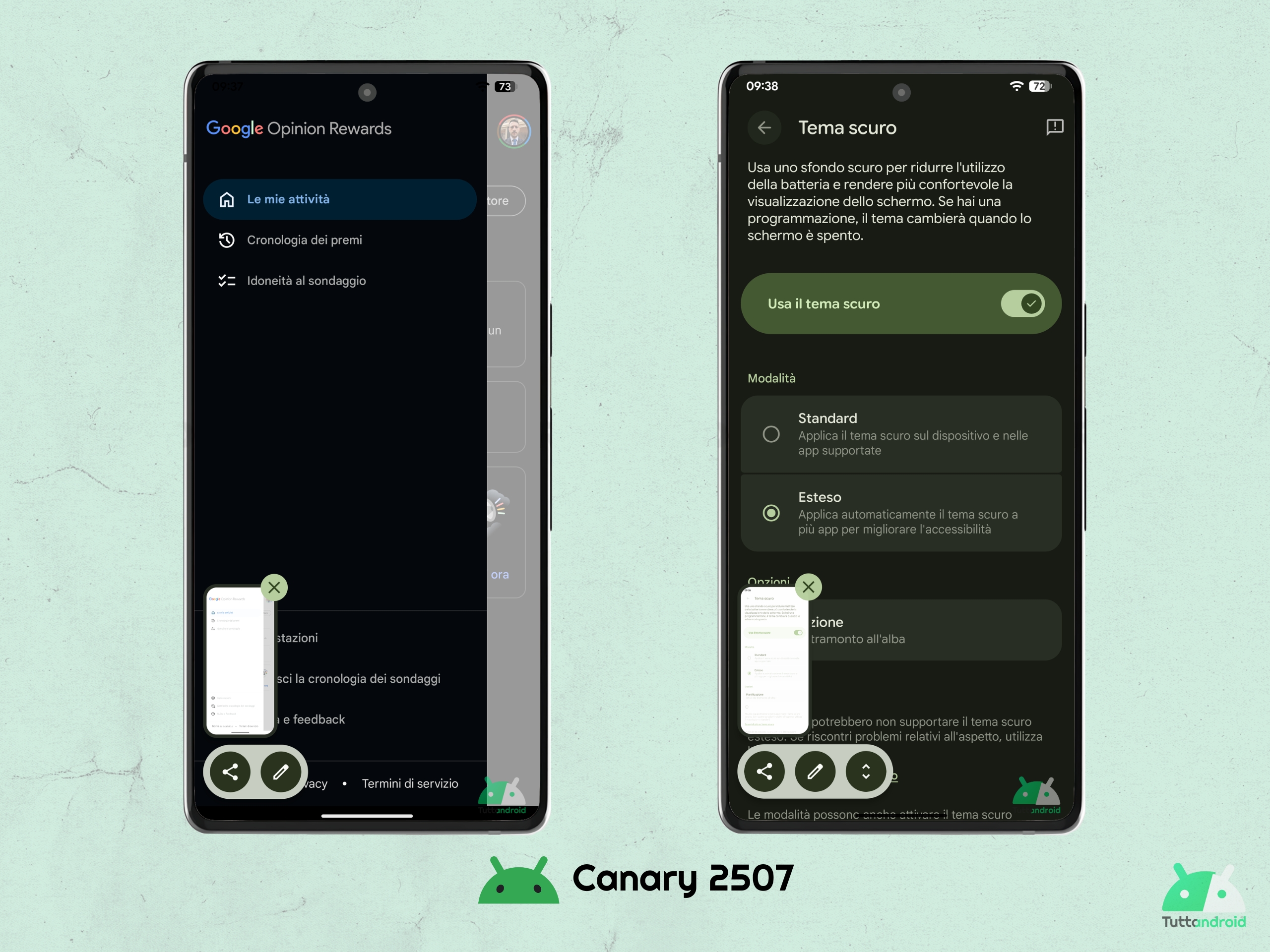 Android CANARY 202507 - Impostazioni - Display e tocco - Tema Scuro Esteso - Bug