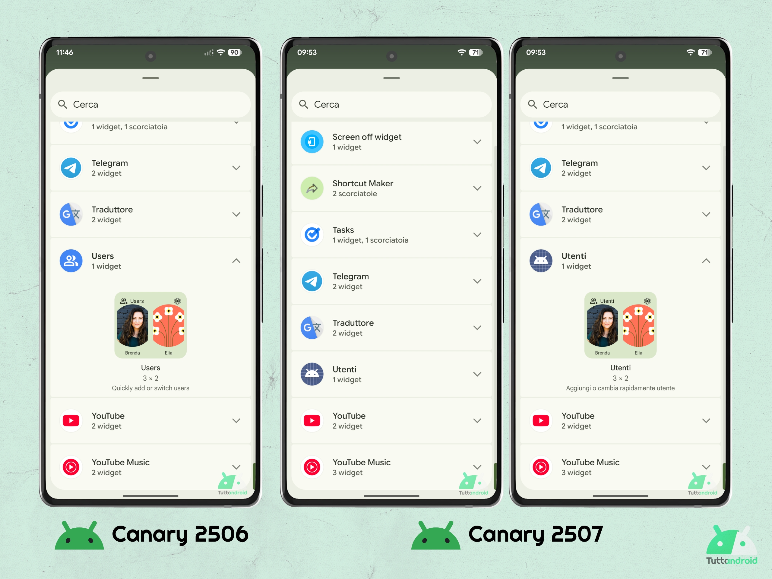 Android CANARY 202507 - Pixel Launcher - Widget Utenti