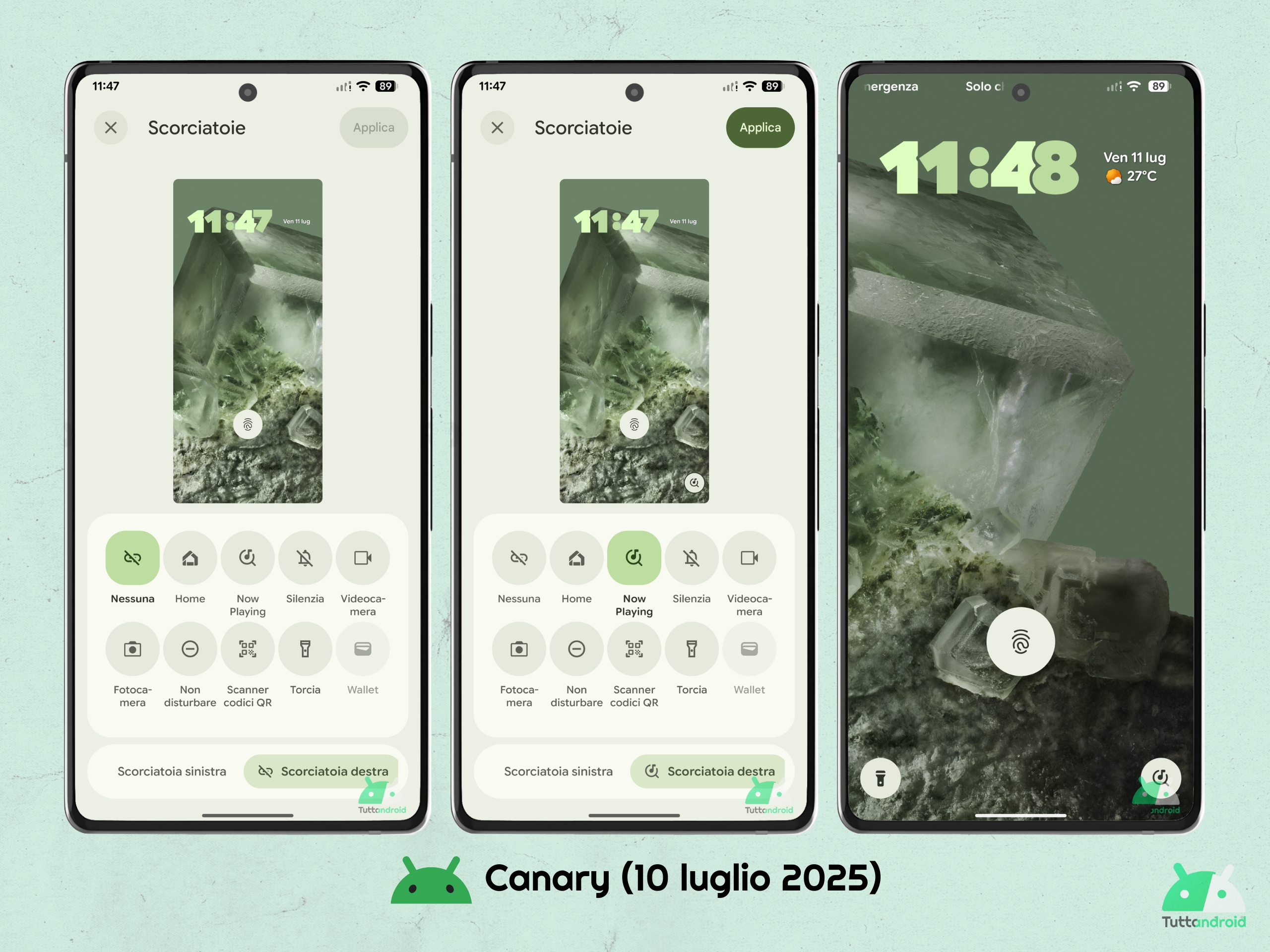 Android CANARY 20250710 - scorciatoia schermata di blocco Now Playing