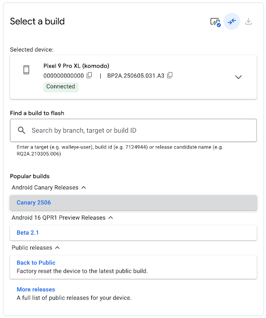 Esempio installazione build Android Canary Release Channel