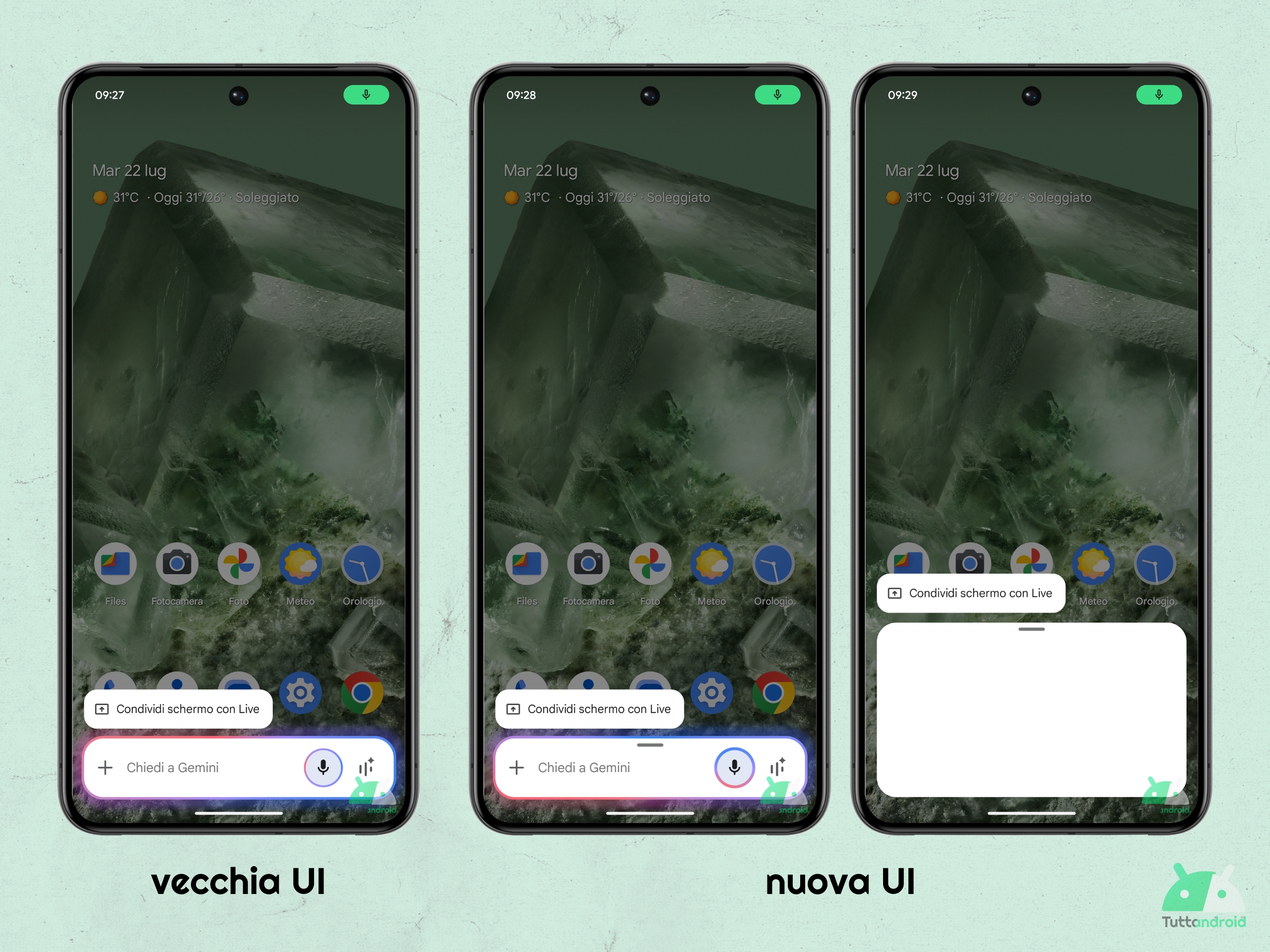 Overlay di Gemini con maniglia per schermo intero