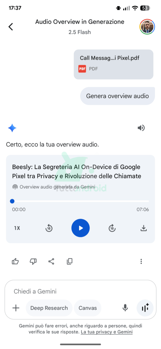 nuovo lettore per Audio Overview di Gemini