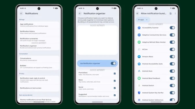 google android 16 organizzatore notifiche