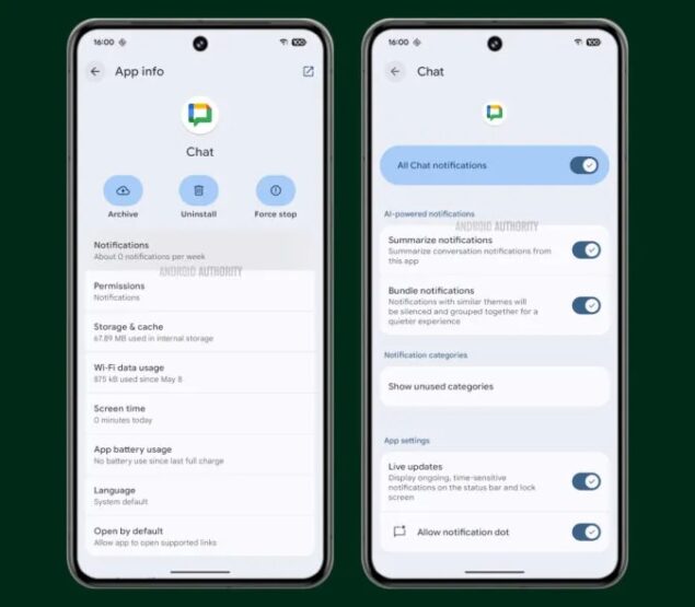 google android 16 riepilogo delle notifiche