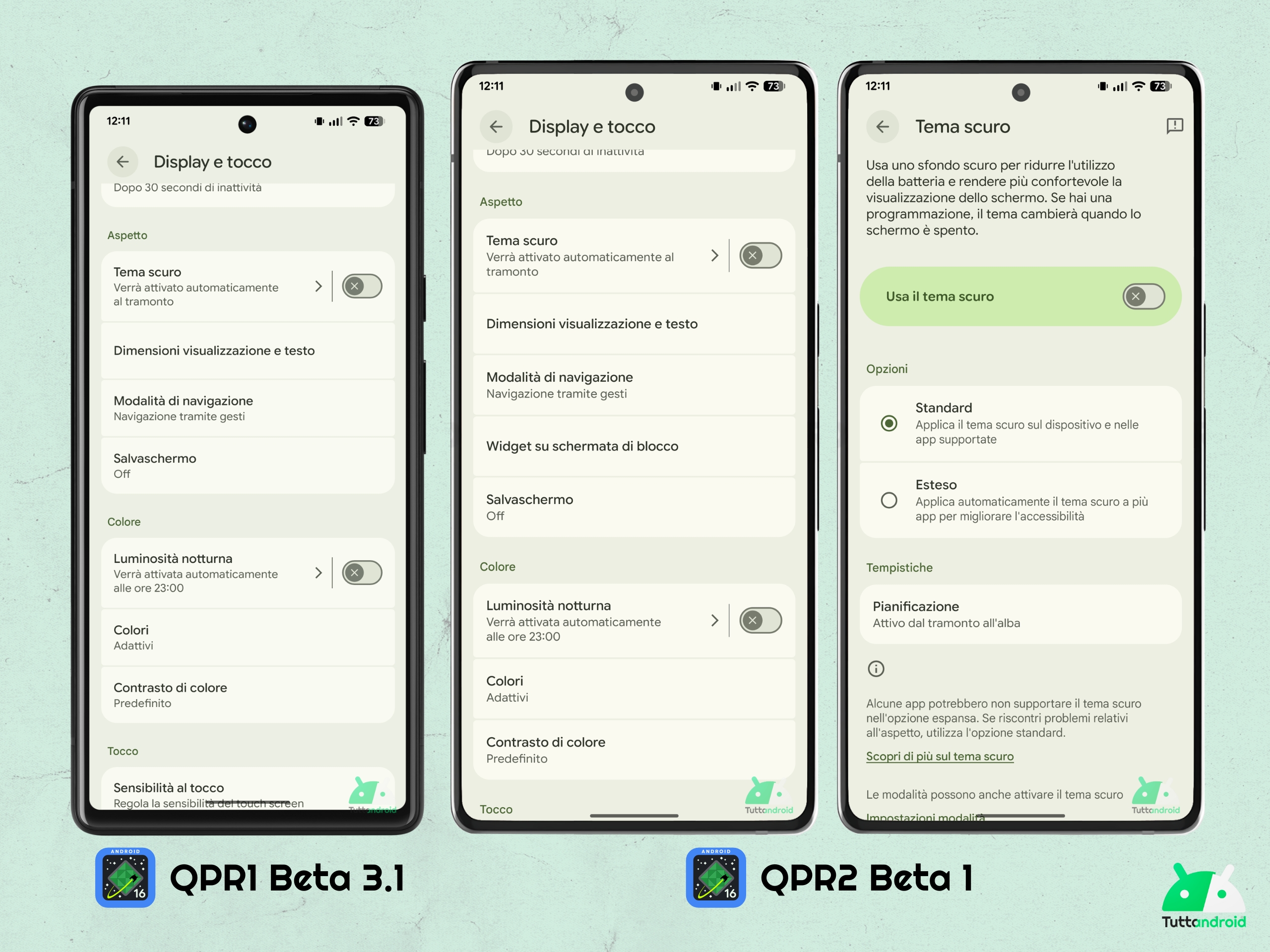 Android 16 QPR2 - Beta 1 - Impostazioni - Display e tocco - Tema scuro Esteso