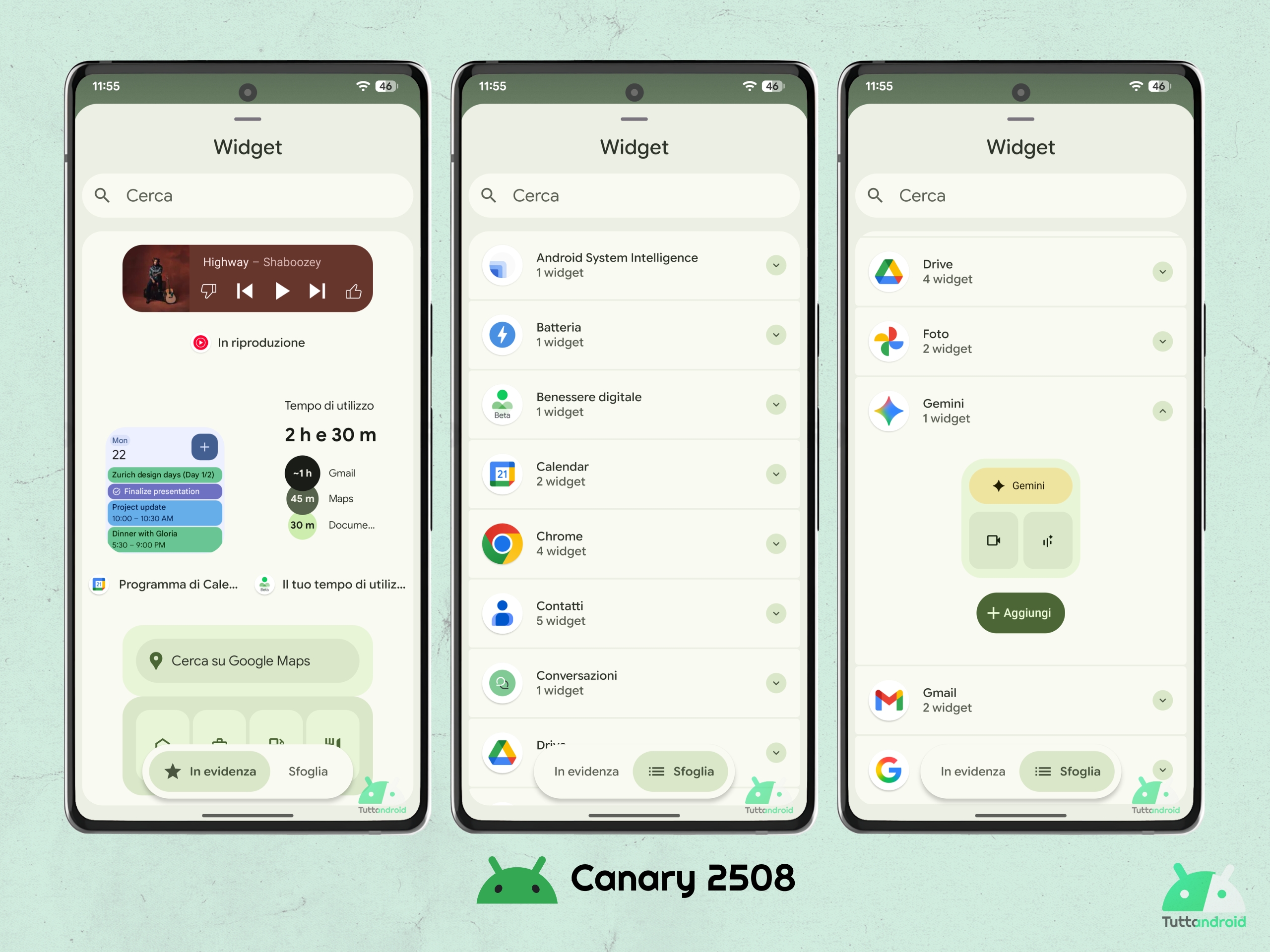 Android CANARY 202508 - Pannello dei widget ridisegnato