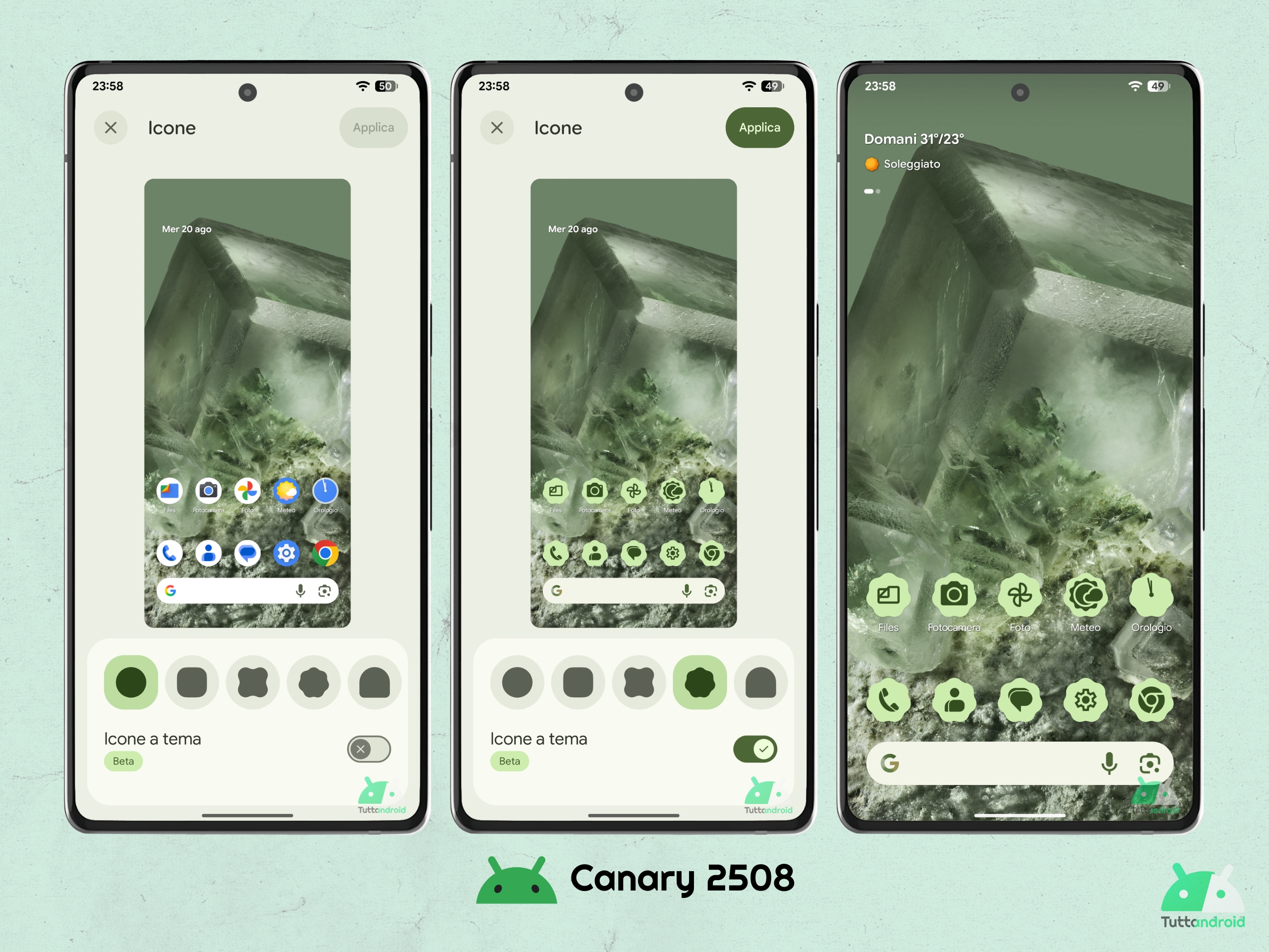 Android CANARY 202508 - Sfondo e stile - cambia forma icone