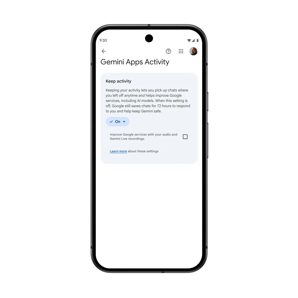 App Gemini - nuove impostazioni uso dei dati ufficiale