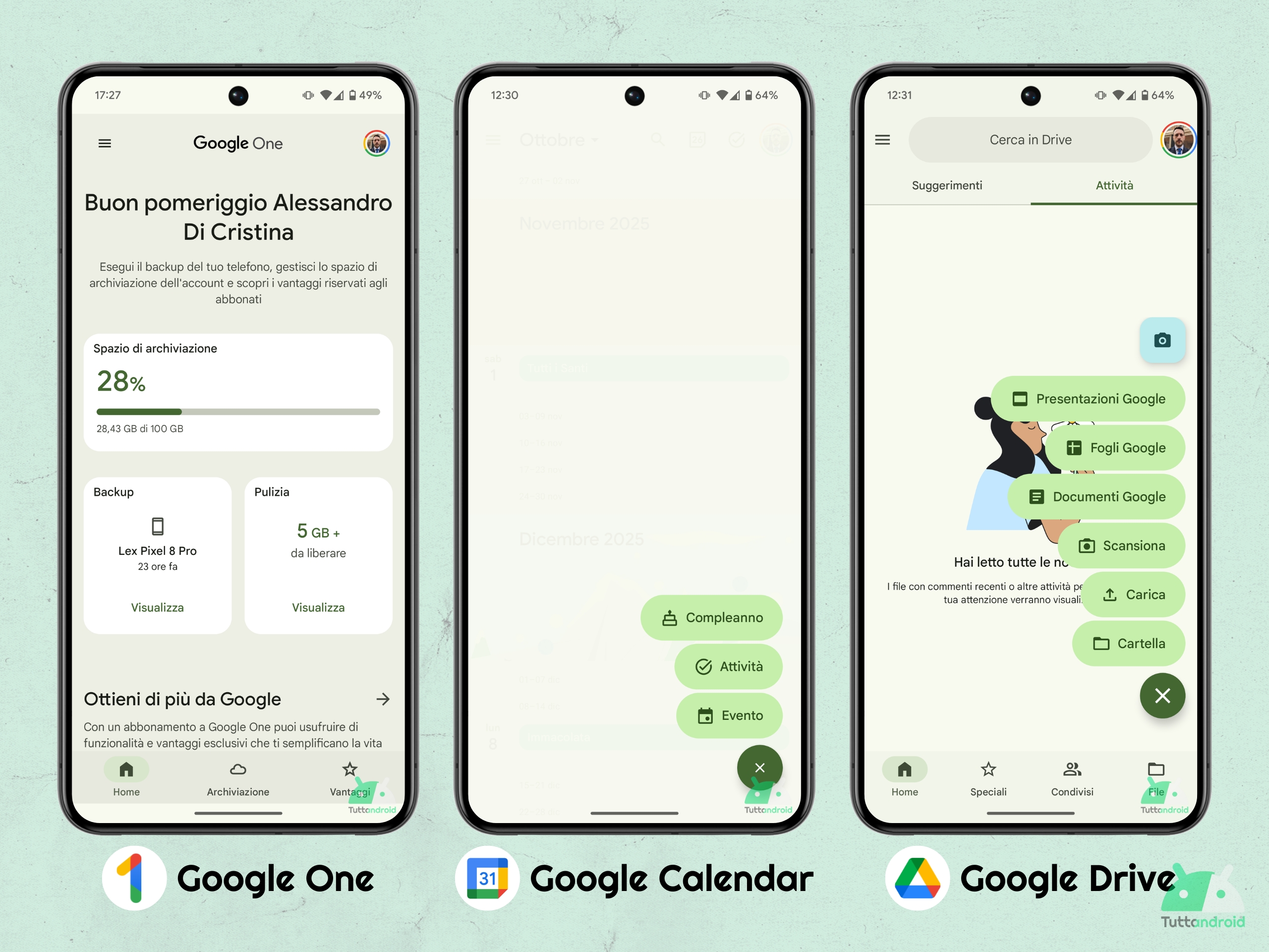 App agosto 2025 - Google One - Google Calendar - Google Drive