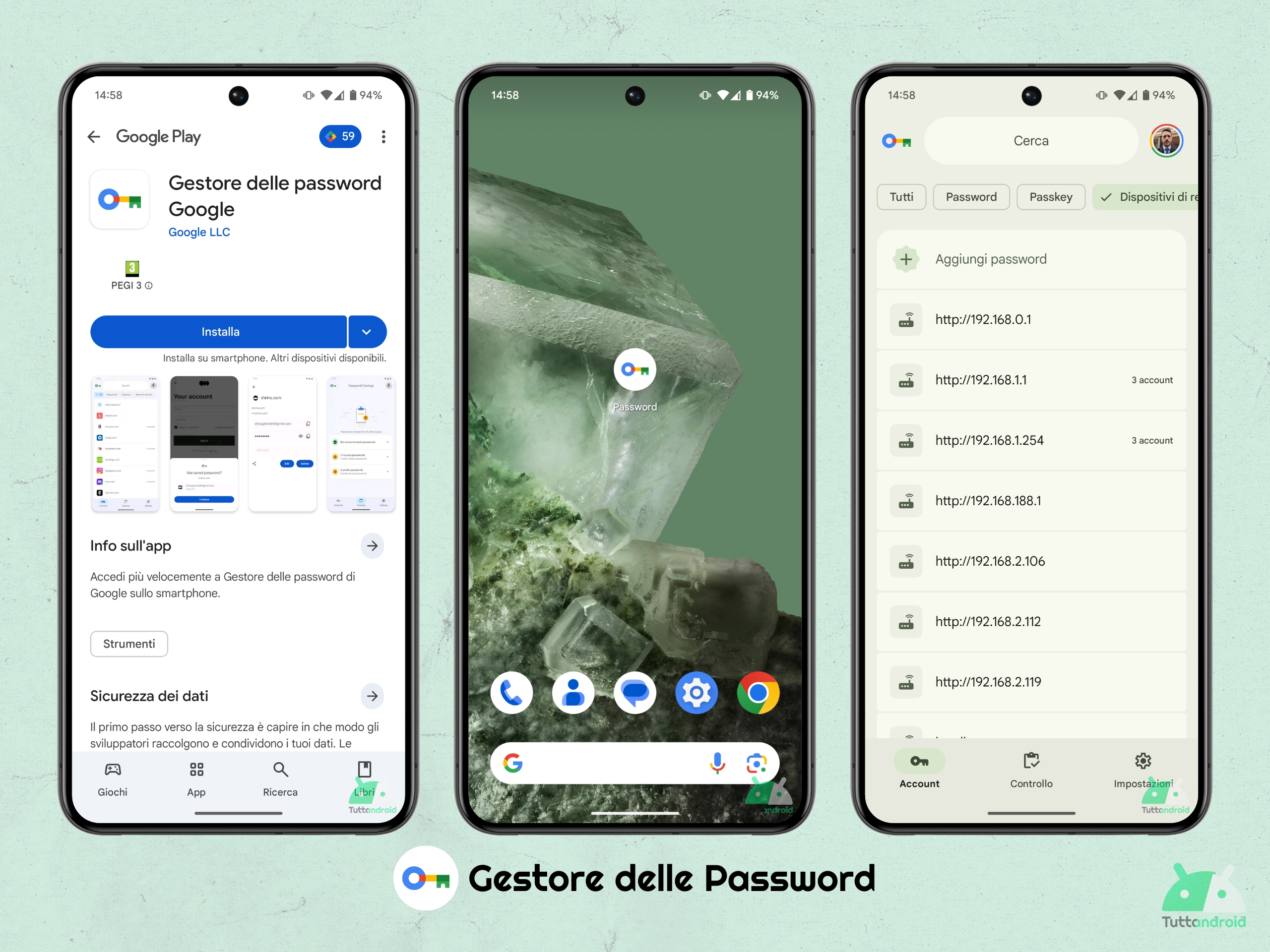 App scorciatoia per il Gestore delle Password di Google