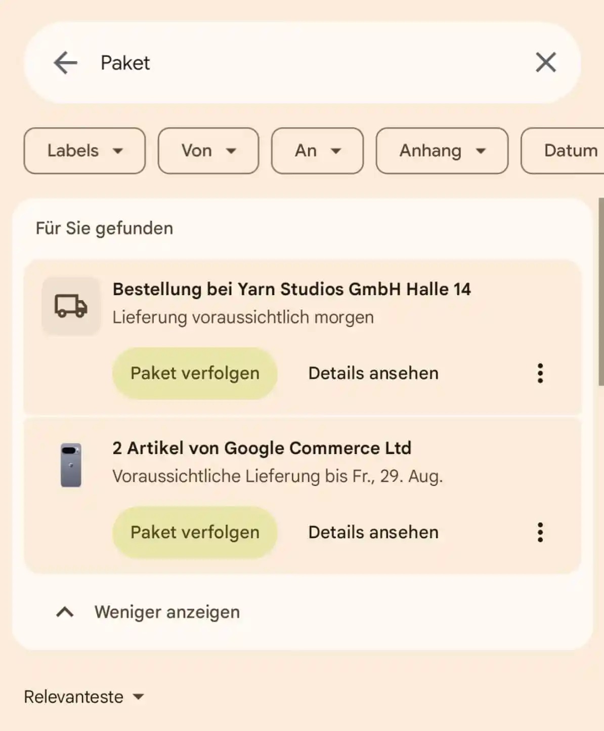 Gmail per Android - Monitoraggio spedizione su ricerca smartdroid