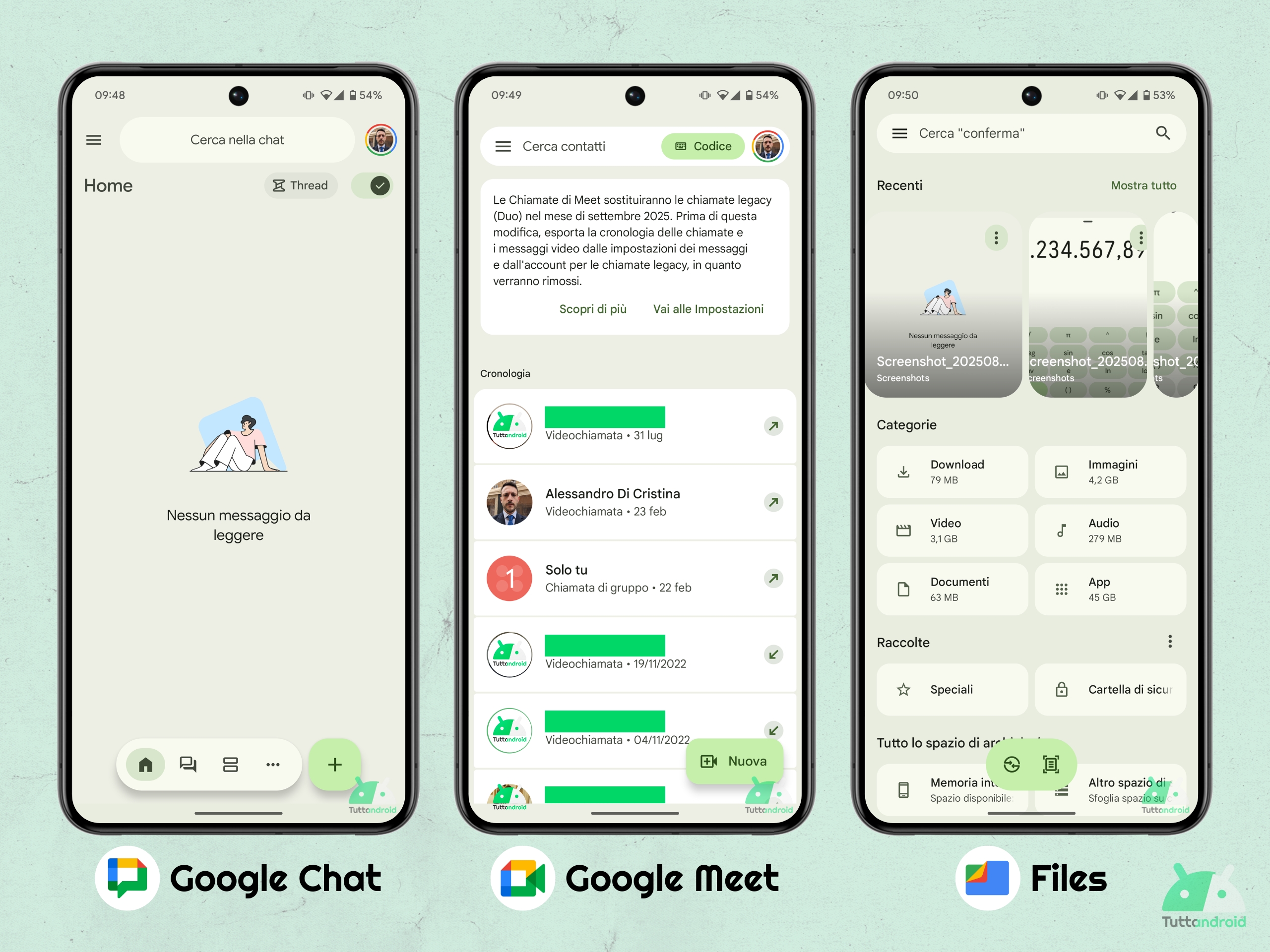 Google Chat - Google Meet - Files by Google - UI M3E